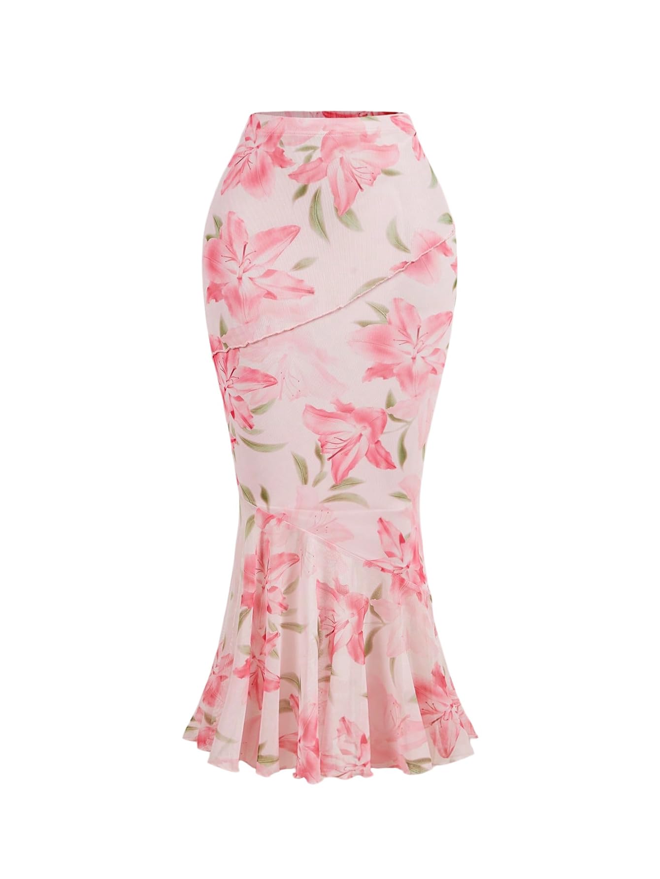 Milumia Women's Summer Floral Long Skirt High Waisted Fishtail Bodycon Maxi Skirts