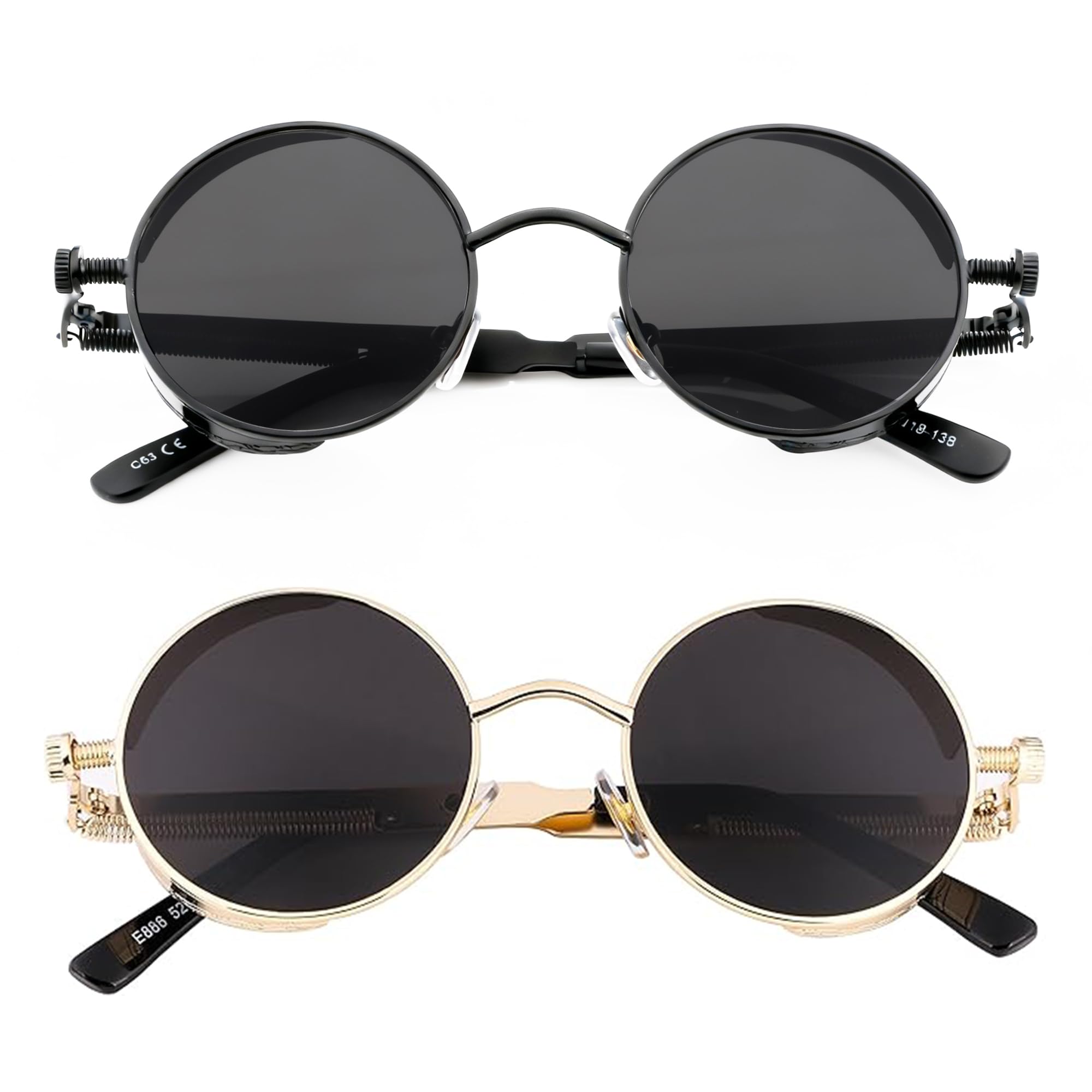 FEISEDY Retro Gothic Steampunk Sunglasses Round Metal Frame Punk Circle Inspired Shade Men B1857