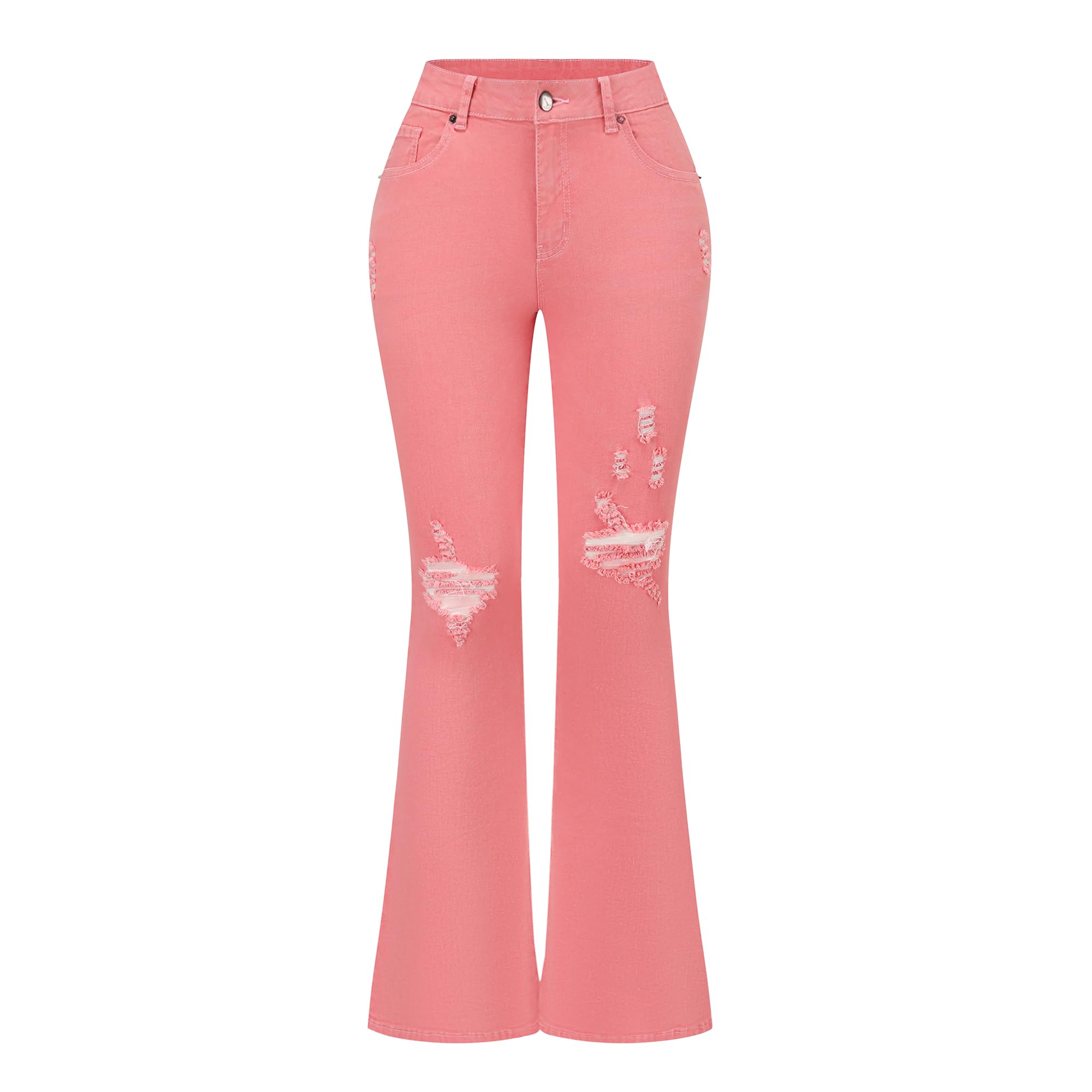 THUNDER STAR Womens Stretchy Mid Rise Flare Jeans Distressed Denim Bell Bottom Pants