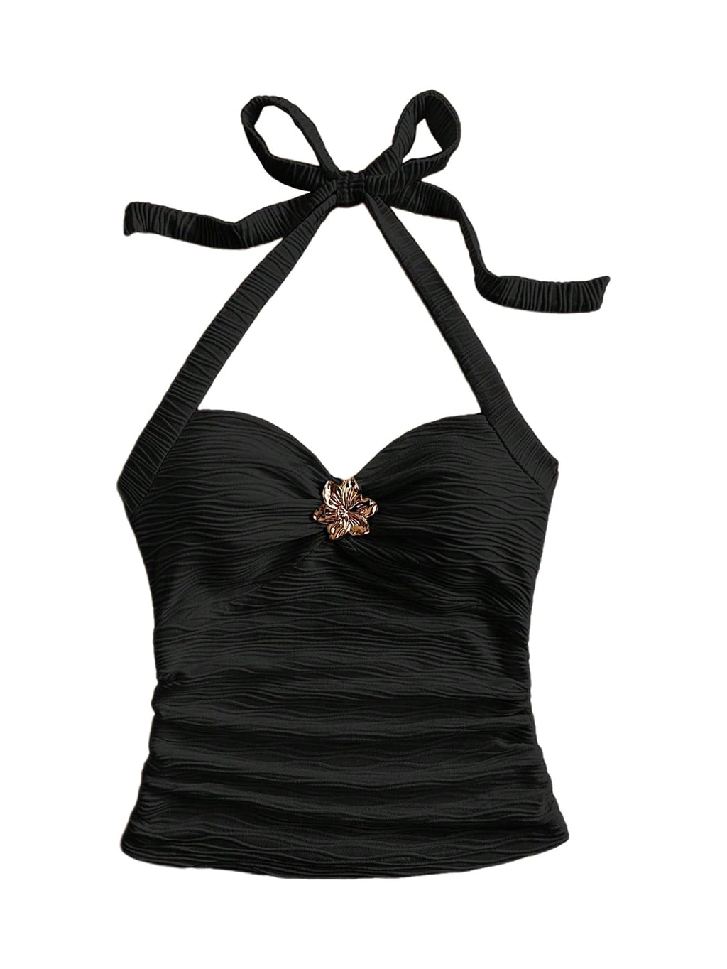 SOLY HUX Women's V Neck Halter Tops Open Back Y2k Ruched Floral Metal Summer Going Out Cami Tops