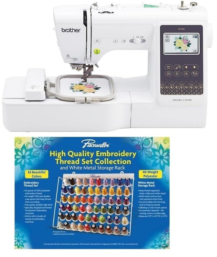 Brother SE700 Sewing and Embroidery Machine, Wireless LAN Connected, 135 Built-in Designs, 103 Built-in Stitches, Computerized, 4" x 4" Hoop Area, 3.7" Touchscreen Display, 8 Included Feet, White