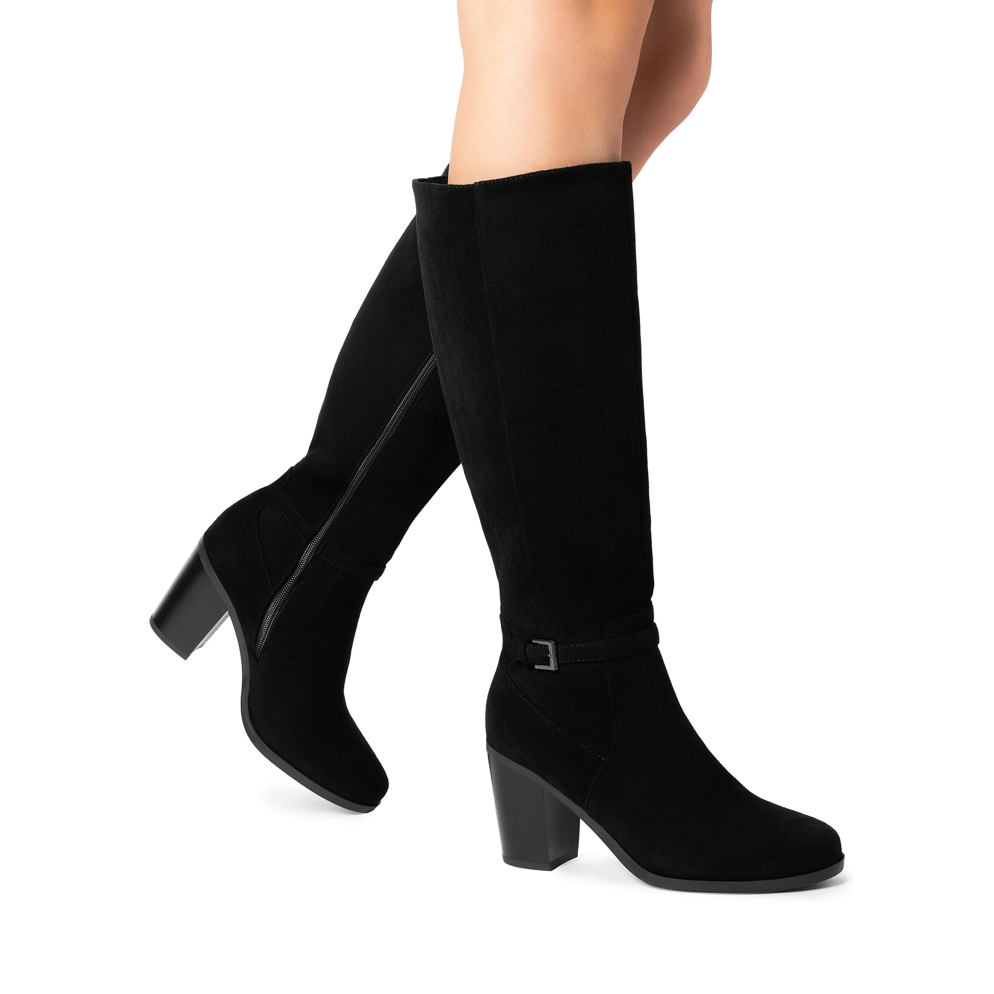 DREAM PAIRS Women's Knee-High Boots Comfortable Chunky Block Heel Side Zipper
