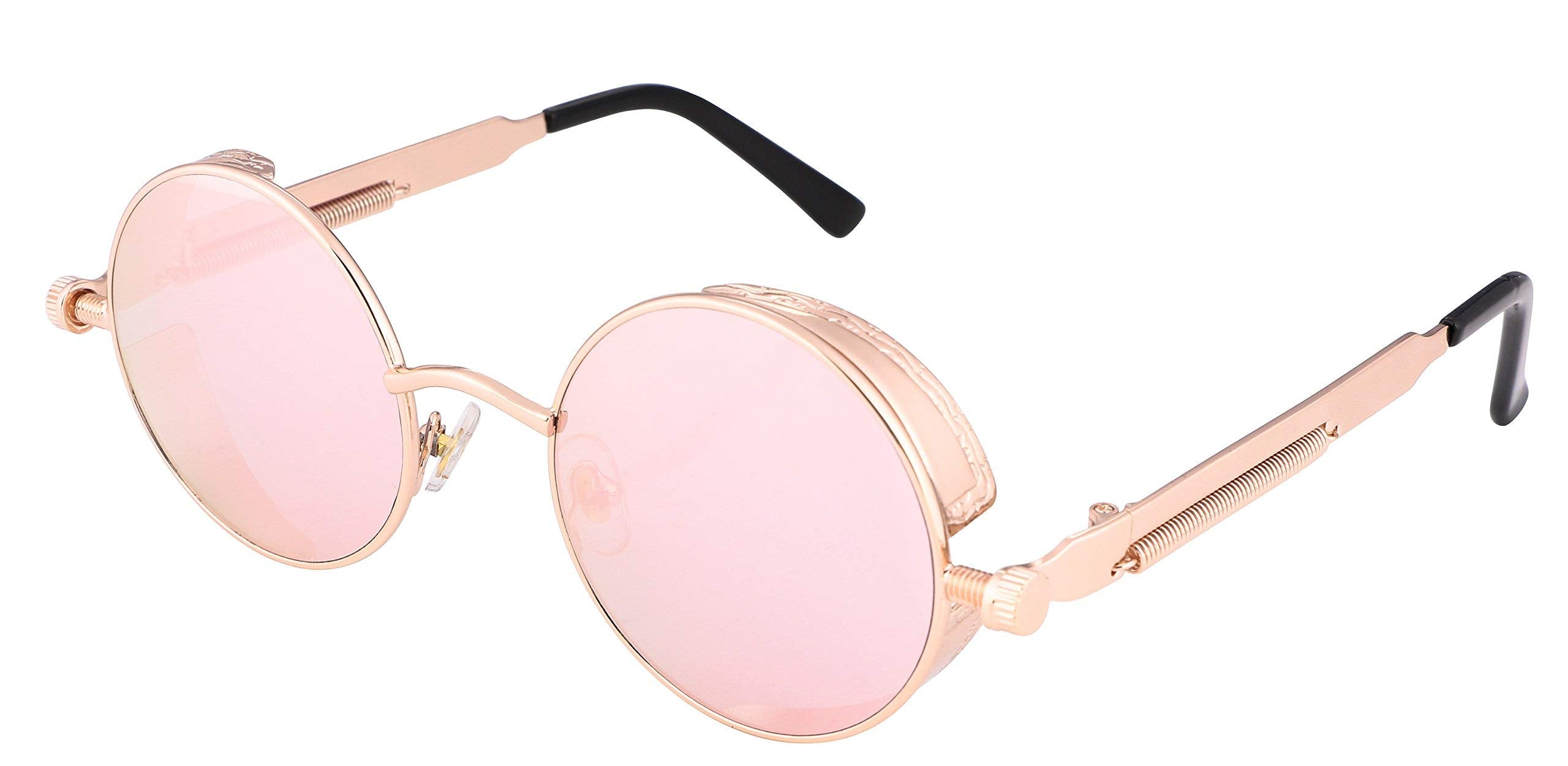 FEISEDY Retro Gothic Steampunk Sunglasses Round Metal Frame Punk Circle Inspired Shade Men B1857