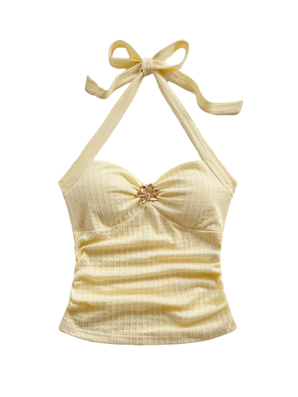 SOLY HUX Women's V Neck Halter Tops Open Back Y2k Ruched Floral Metal Summer Going Out Cami Tops