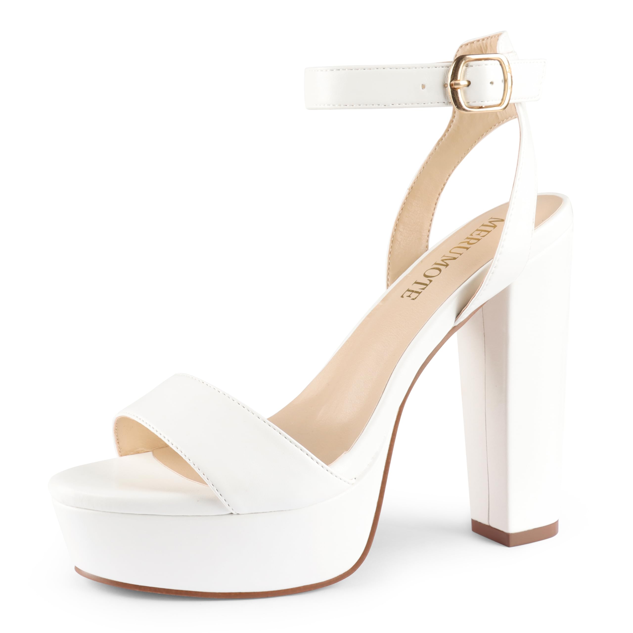 MERUMOTE Women's Fashion Platform Sandals Block Heels Wedding Summer Dress Shoes