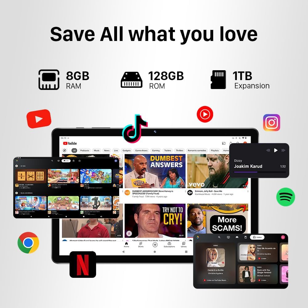 11" Tablet, 2025 Android 16 with Octa-core Processor, 8GB RAM+128GB ROM(1TB Expandtion), 7000mAh Battery, HD IPS Large tableta,WiFi 6&BT5.0, Support GMS (Case not Included)