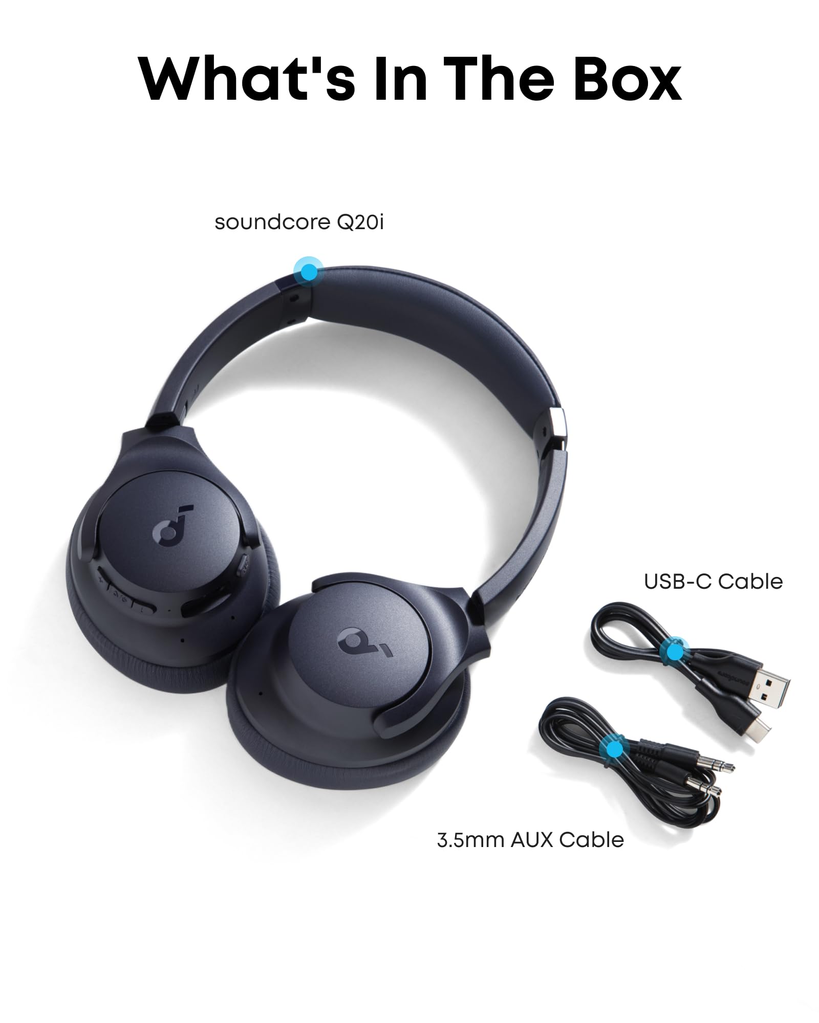 Soundcore by Anker Q20i Hybrid Active Noise Cancelling Headphones, Wireless Over-Ear Bluetooth, 40H Long ANC Playtime, Hi-Res Audio, Big Bass, Customize via an App, Transparency Mode (White)