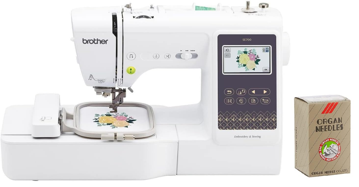 Brother SE700 Sewing and Embroidery Machine, Wireless LAN Connected, 135 Built-in Designs, 103 Built-in Stitches, Computerized, 4" x 4" Hoop Area, 3.7" Touchscreen Display, 8 Included Feet, White