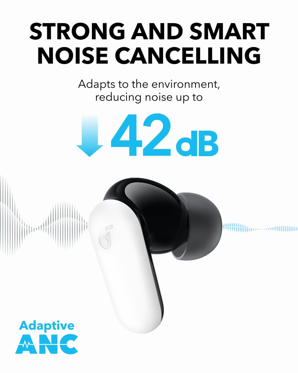 Soundcore P30i by Anker Noise Cancelling Earbuds, Strong and Smart Noise Cancelling, Powerful Bass, 45H Playtime, 2-in-1 Case and Phone Stand, IP54, Wireless Earbuds, Bluetooth 5.4 (Blue)