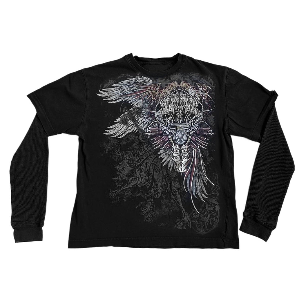 Goth Shirt Gothic Shirt Fake Two-Piece Alternative Clothing Goth Long Sleeve Top Grunge Clothes