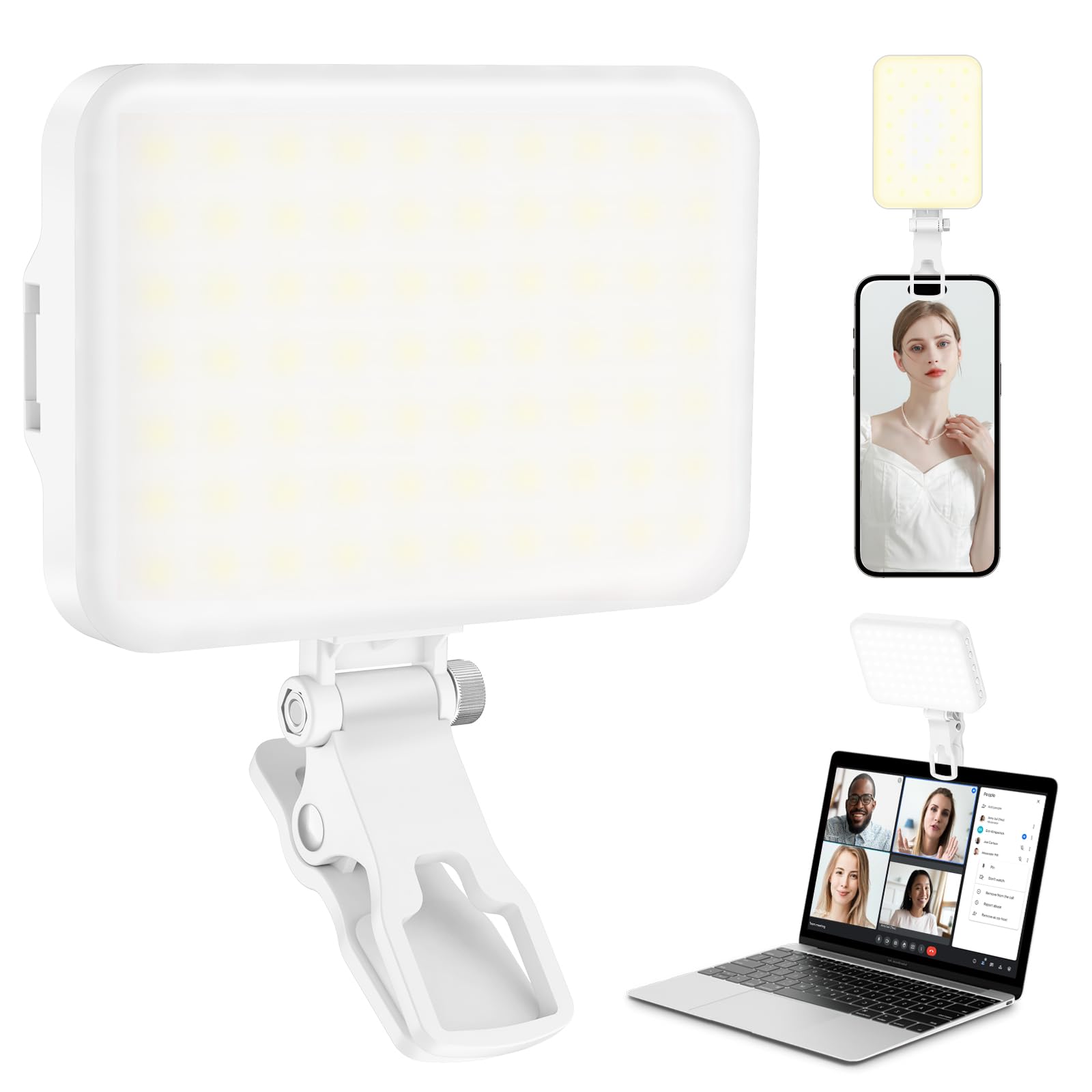 ALTSON 60 LED Portable Selfie Light Video Conference Lighting with Clip & Camera Tripod Adapter Rechargeable 2200mAh CRI 97+, 3 Light Modes for Phone iPhone Webcam Laptop Photo Makeup