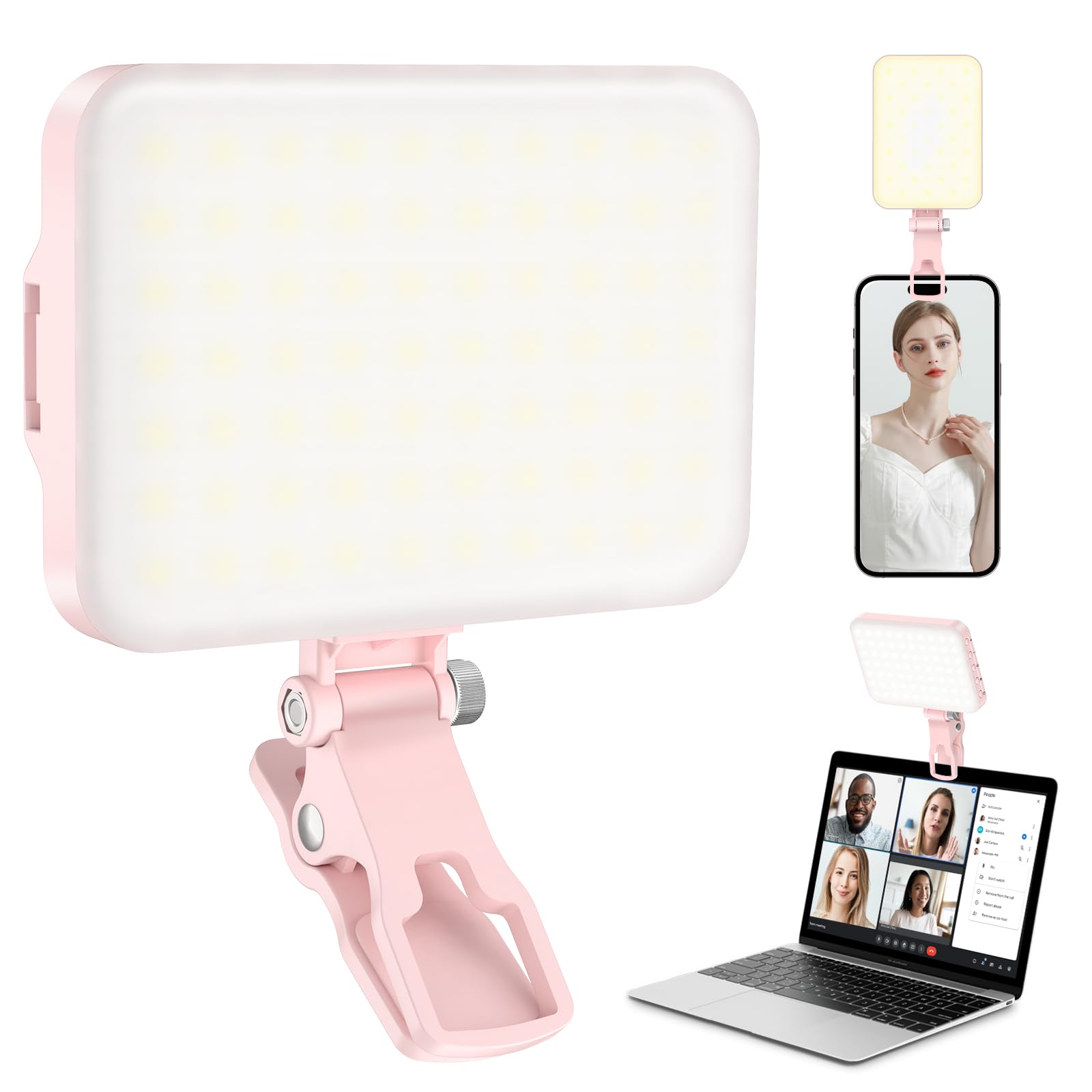 ALTSON 60 LED Portable Selfie Light Video Conference Lighting with Clip & Camera Tripod Adapter Rechargeable 2200mAh CRI 97+, 3 Light Modes for Phone iPhone Webcam Laptop Photo Makeup
