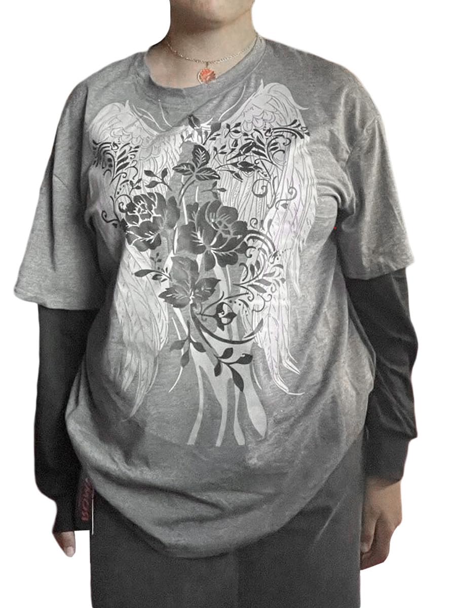 Goth Shirt Gothic Shirt Fake Two-Piece Alternative Clothing Goth Long Sleeve Top Grunge Clothes