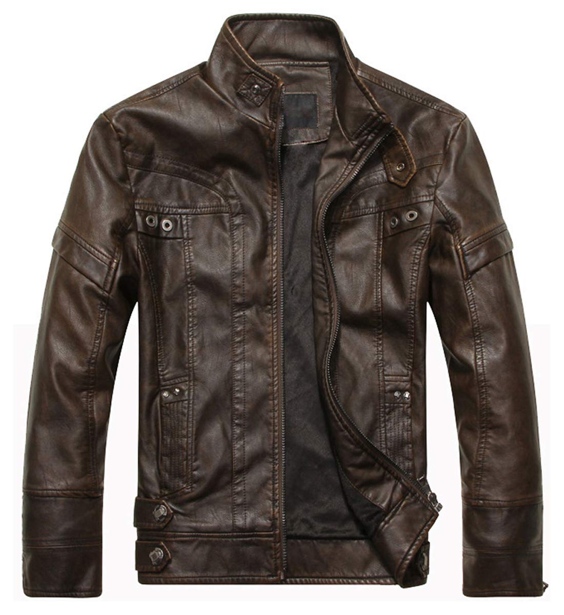 WULFUL Men's Vintage Stand Collar Leather Jacket Motorcycle PU Jacket and Coat