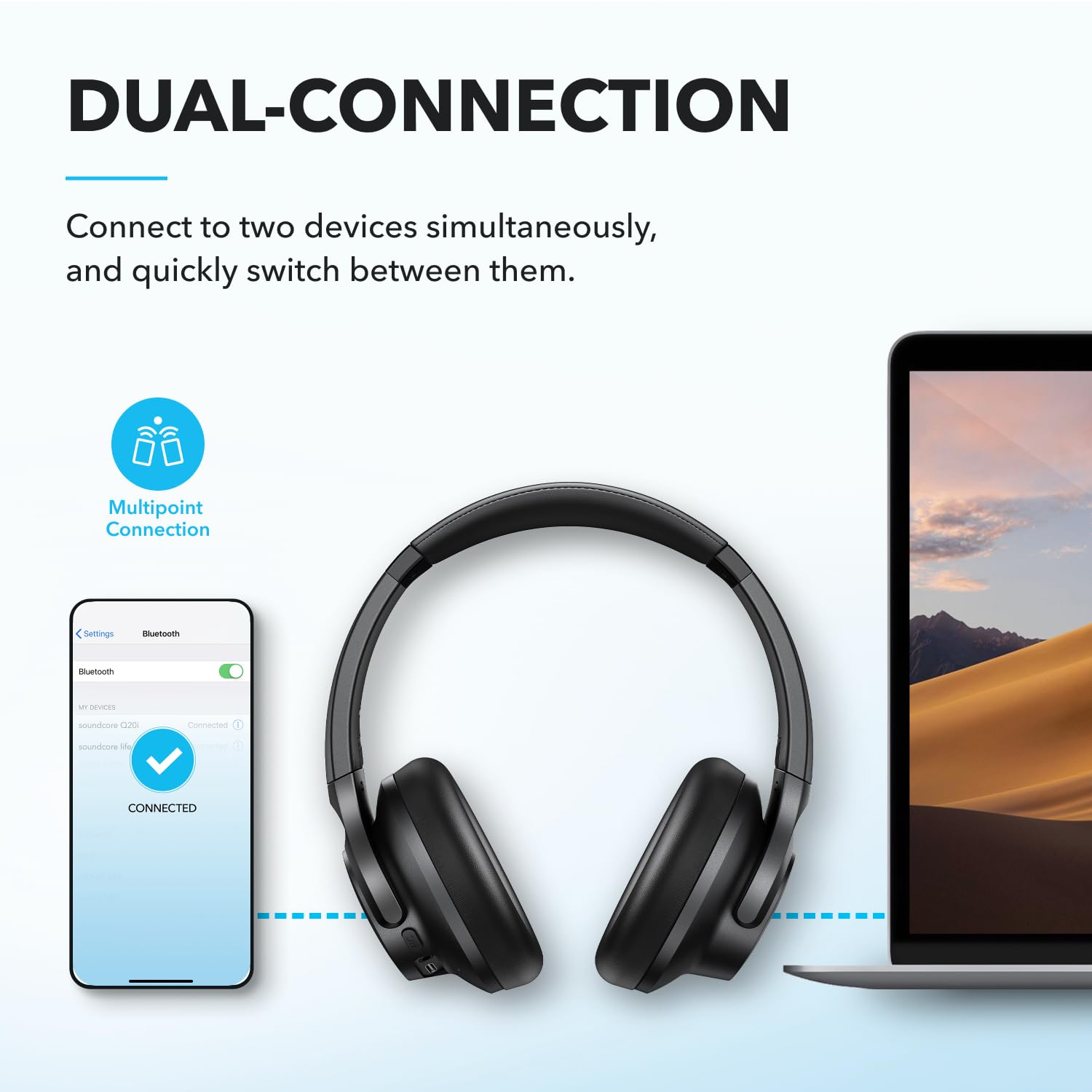 Soundcore by Anker Q20i Hybrid Active Noise Cancelling Headphones, Wireless Over-Ear Bluetooth, 40H Long ANC Playtime, Hi-Res Audio, Big Bass, Customize via an App, Transparency Mode (White)