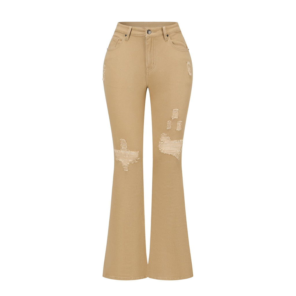 THUNDER STAR Womens Stretchy Mid Rise Flare Jeans Distressed Denim Bell Bottom Pants