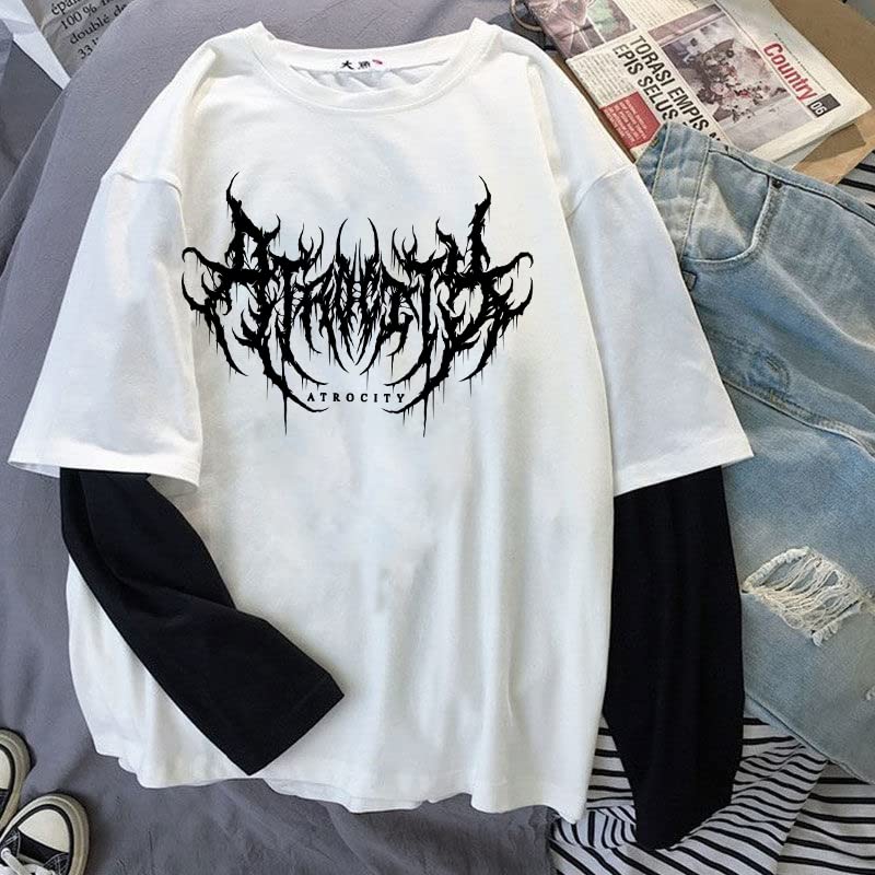 Goth Shirt Gothic Shirt Fake Two-Piece Alternative Clothing Goth Long Sleeve Top Grunge Clothes