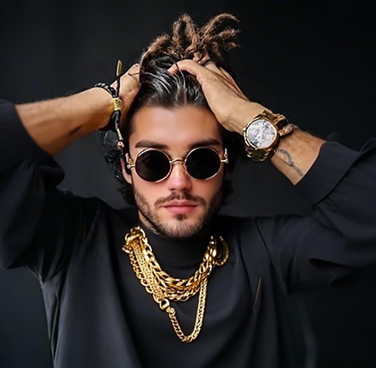 FEISEDY Retro Gothic Steampunk Sunglasses Round Metal Frame Punk Circle Inspired Shade Men B1857