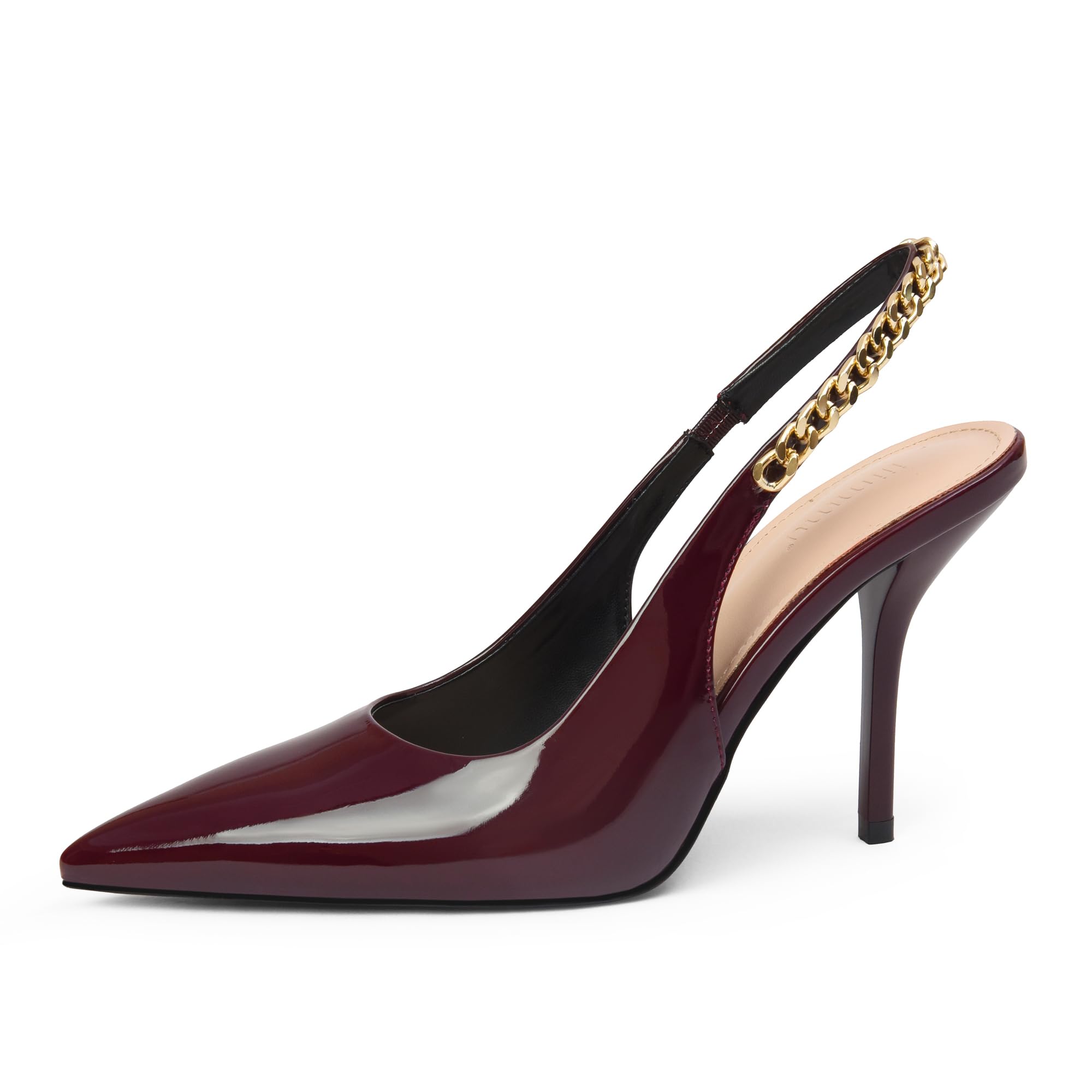 iiimmu Women's Stiletto Heels Closed Pointed Toe 4 in Heels for Women Patent Leather Pumps with Chain Wedding Party Dress Prom Heels Slingback Pumps