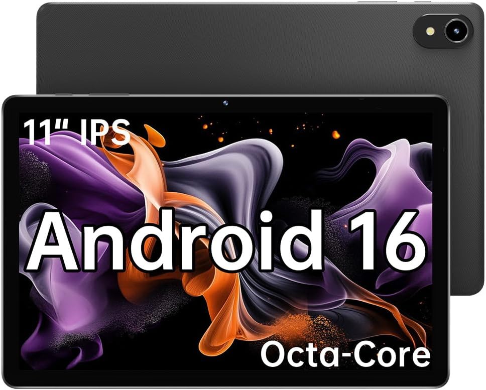 11" Tablet, 2025 Android 16 with Octa-core Processor, 8GB RAM+128GB ROM(1TB Expandtion), 7000mAh Battery, HD IPS Large tableta,WiFi 6&BT5.0, Support GMS (Case not Included)