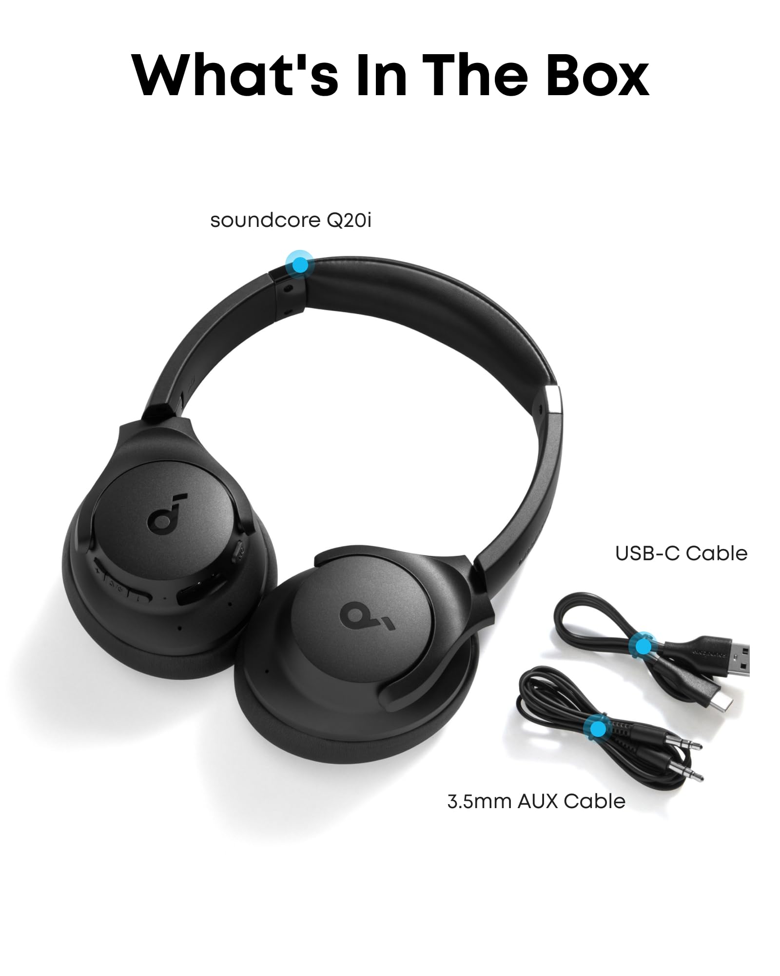Soundcore by Anker Q20i Hybrid Active Noise Cancelling Headphones, Wireless Over-Ear Bluetooth, 40H Long ANC Playtime, Hi-Res Audio, Big Bass, Customize via an App, Transparency Mode (White)