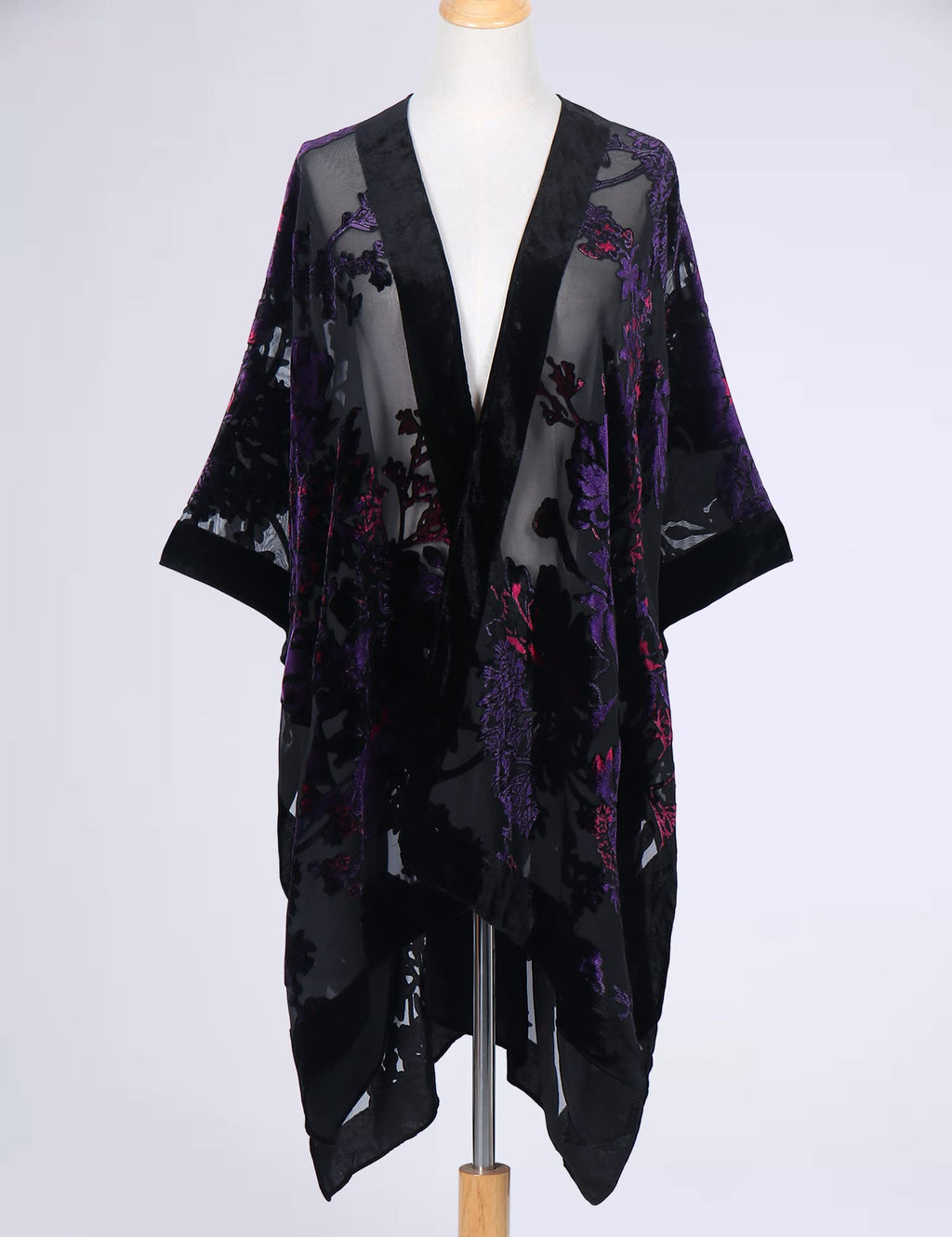 Women's Burnout Velvet Kimono Long Cardigan Cover Up Casual Outfit