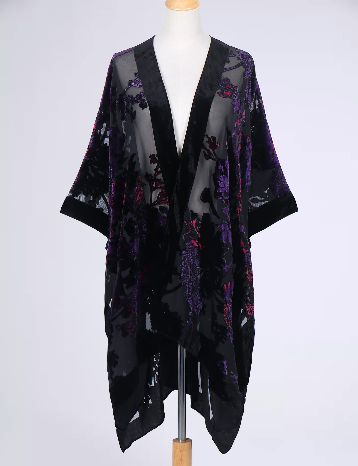 Women's Burnout Velvet Kimono Long Cardigan Cover Up Casual Outfit