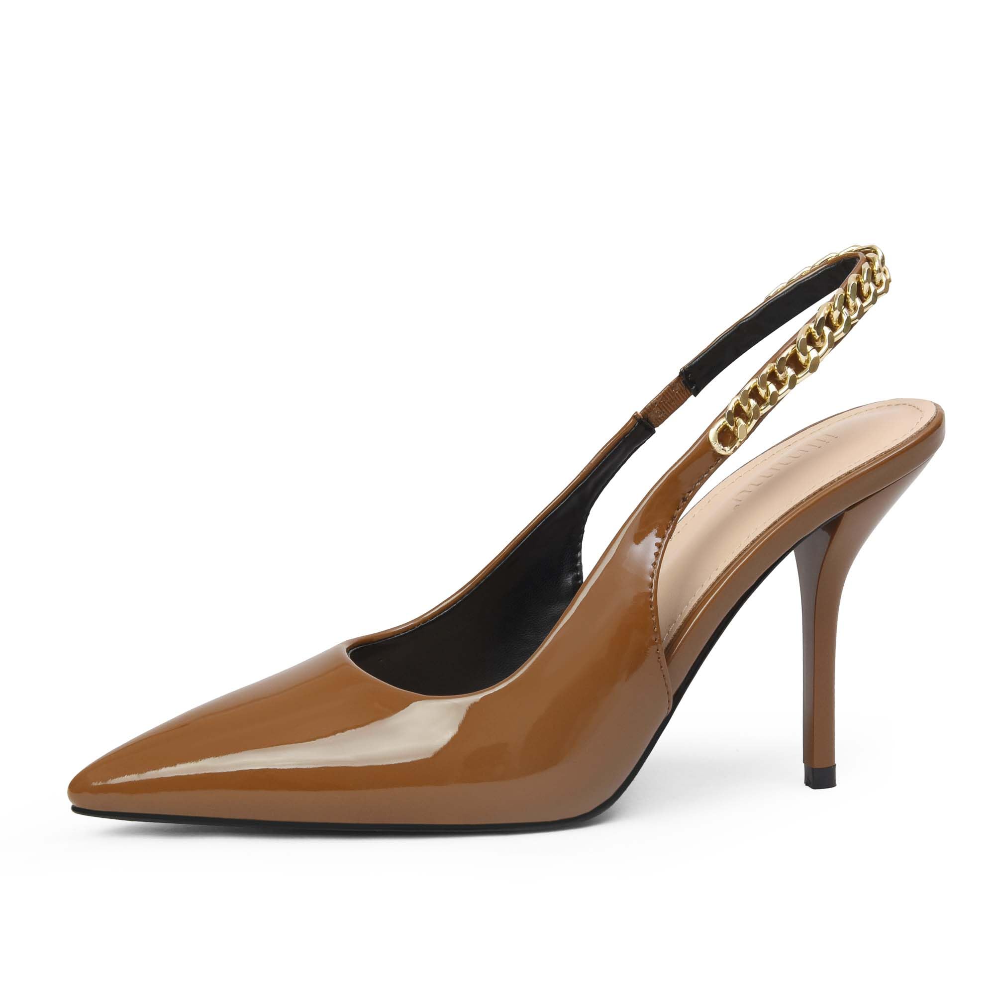 iiimmu Women's Stiletto Heels Closed Pointed Toe 4 in Heels for Women Patent Leather Pumps with Chain Wedding Party Dress Prom Heels Slingback Pumps