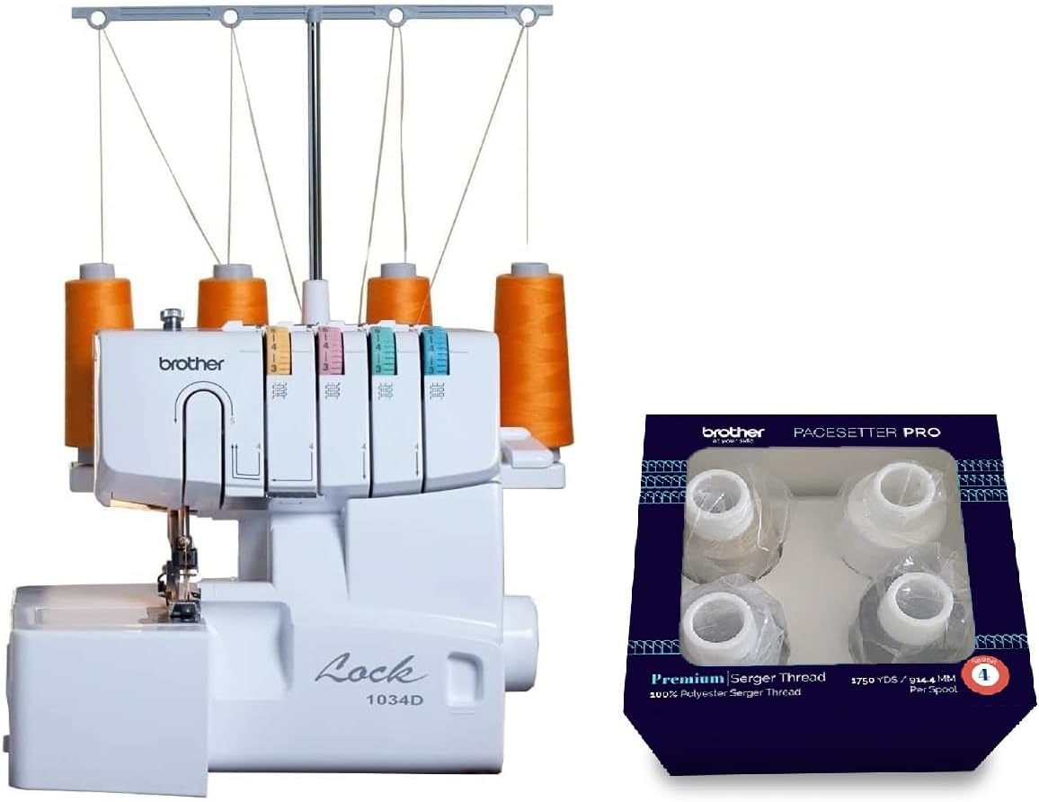 Brother Serger, 1034D, Heavy-Duty Metal Frame Overlock Machine, 1,300 Stitches Per Minute, Removeable Trim Trap, 3 Included Accessory Feet, White