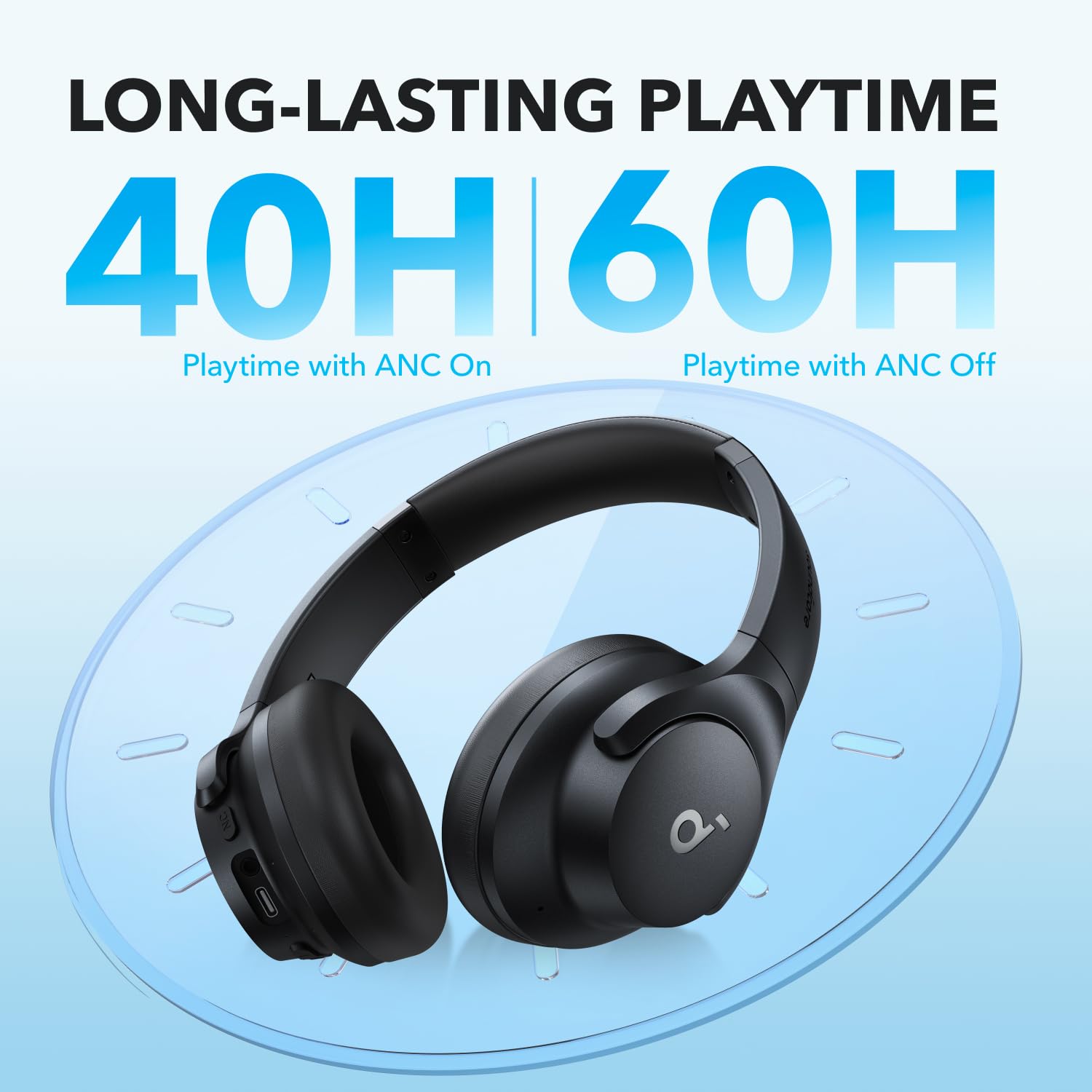 Soundcore by Anker Q20i Hybrid Active Noise Cancelling Headphones, Wireless Over-Ear Bluetooth, 40H Long ANC Playtime, Hi-Res Audio, Big Bass, Customize via an App, Transparency Mode (White)