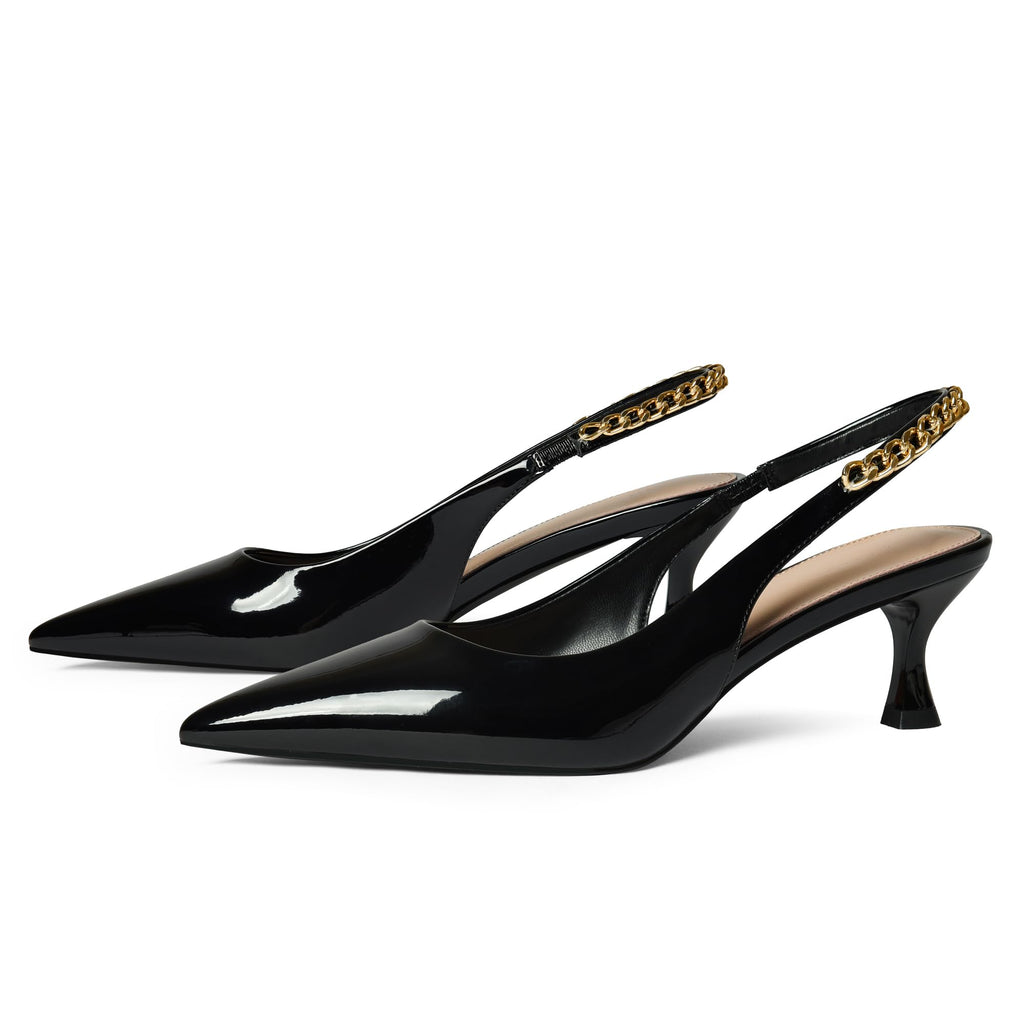 iiimmu Women's Stiletto Heels Closed Pointed Toe 4 in Heels for Women Patent Leather Pumps with Chain Wedding Party Dress Prom Heels Slingback Pumps