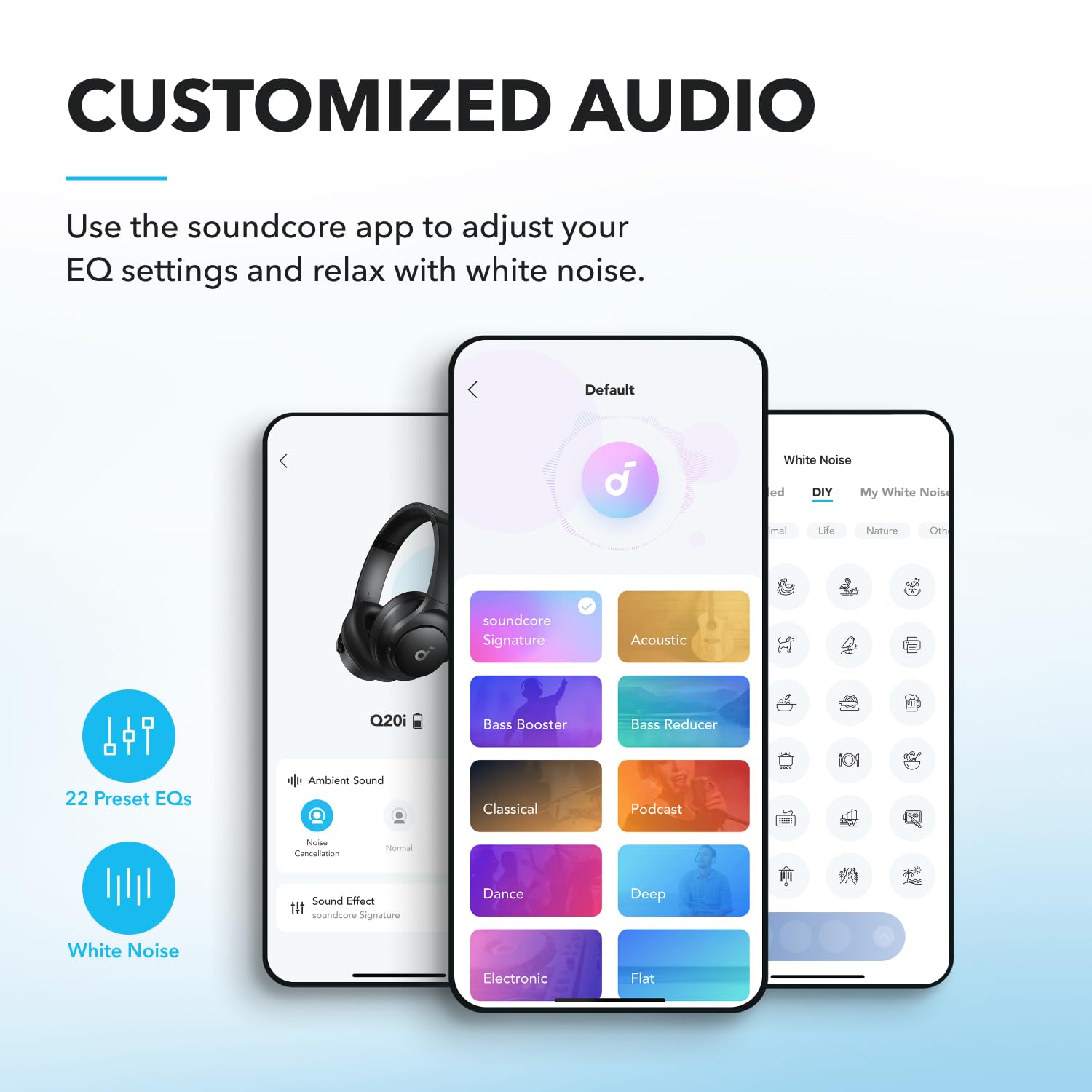Soundcore by Anker Q20i Hybrid Active Noise Cancelling Headphones, Wireless Over-Ear Bluetooth, 40H Long ANC Playtime, Hi-Res Audio, Big Bass, Customize via an App, Transparency Mode (White)