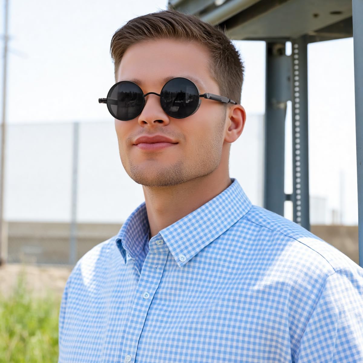 FEISEDY Retro Gothic Steampunk Sunglasses Round Metal Frame Punk Circle Inspired Shade Men B1857