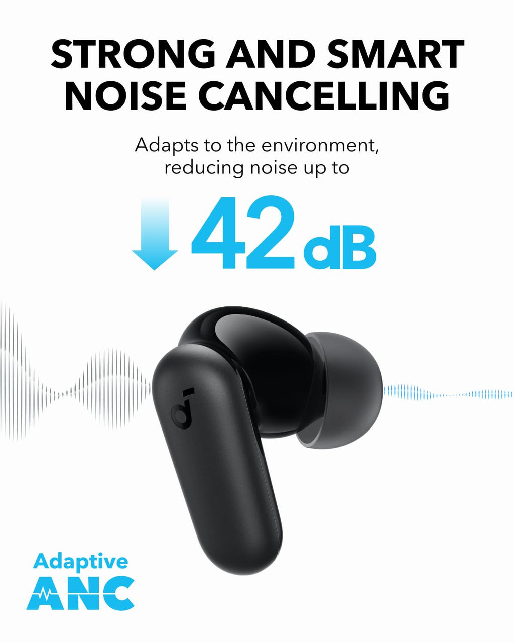Soundcore P30i by Anker Noise Cancelling Earbuds, Strong and Smart Noise Cancelling, Powerful Bass, 45H Playtime, 2-in-1 Case and Phone Stand, IP54, Wireless Earbuds, Bluetooth 5.4 (Blue)
