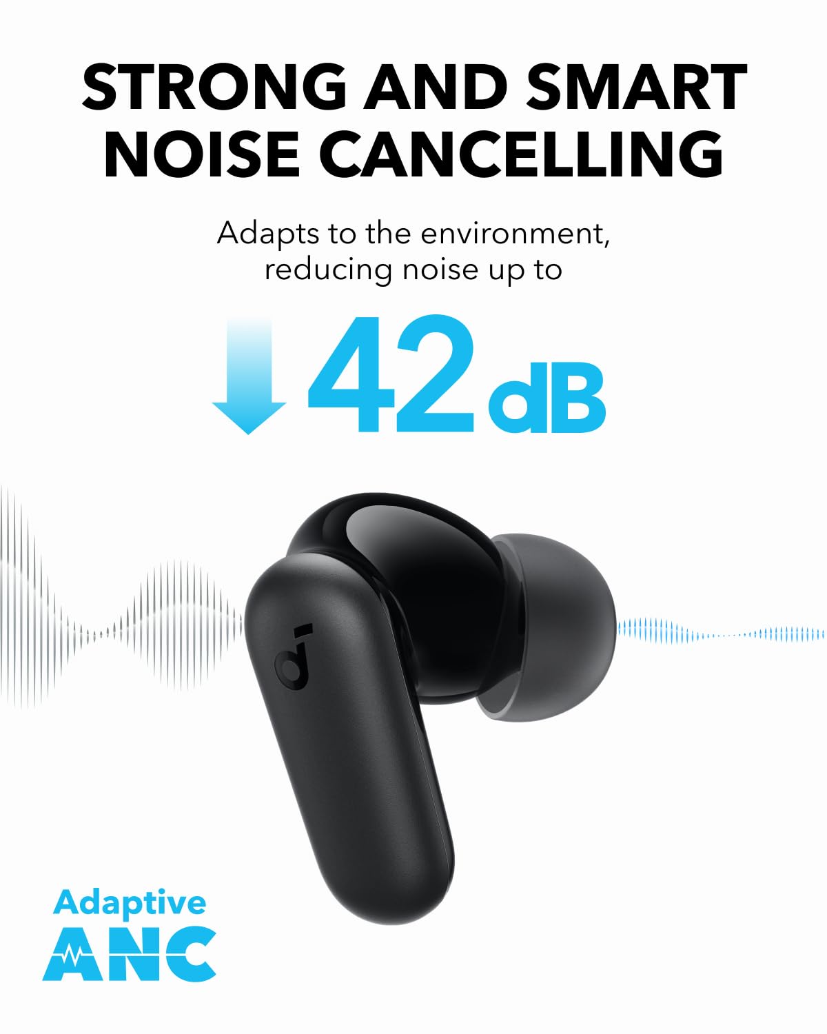 Soundcore P30i by Anker Noise Cancelling Earbuds, Strong and Smart Noise Cancelling, Powerful Bass, 45H Playtime, 2-in-1 Case and Phone Stand, IP54, Wireless Earbuds, Bluetooth 5.4 (Blue)