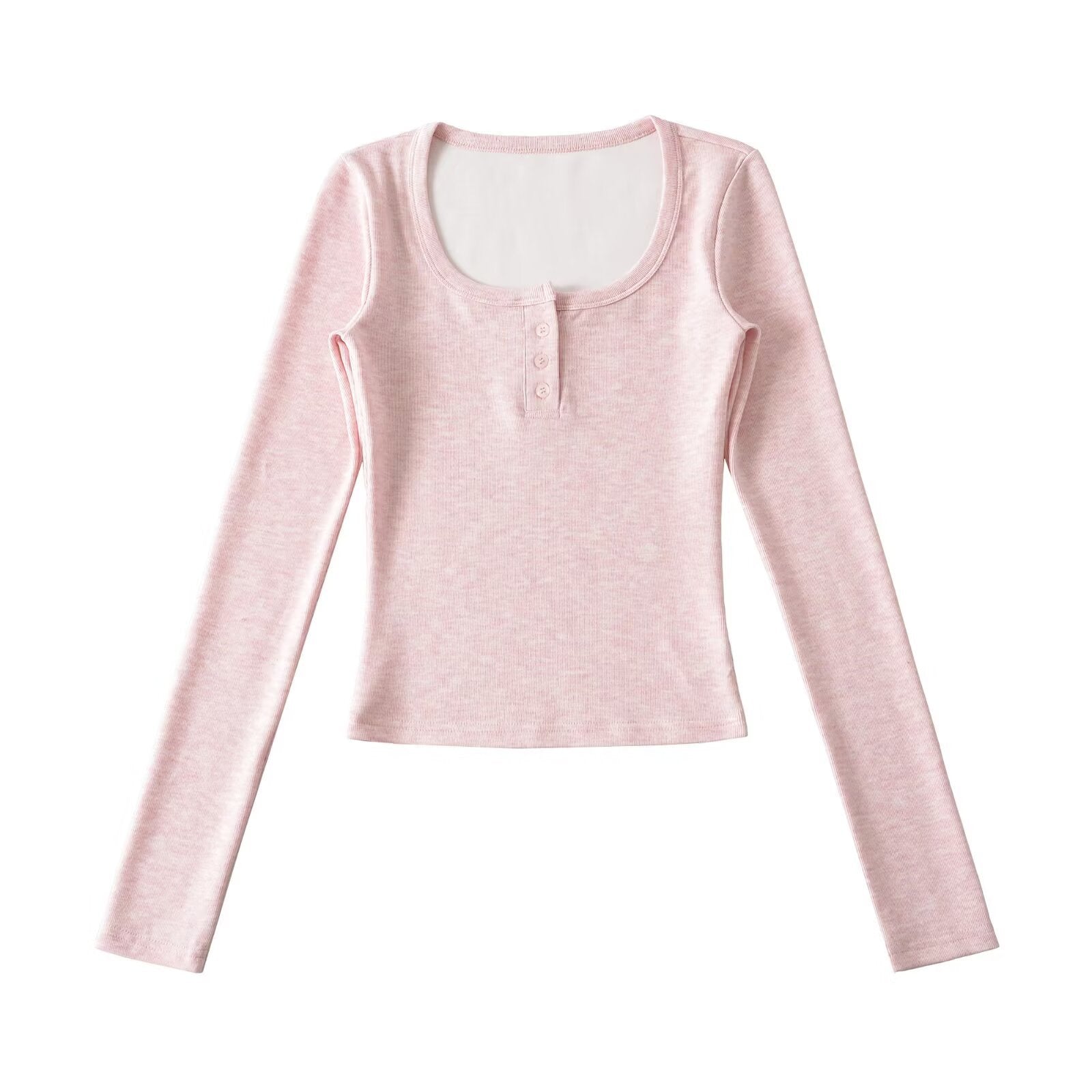 Round neck single breasted slim fit long sleeved T-shirt