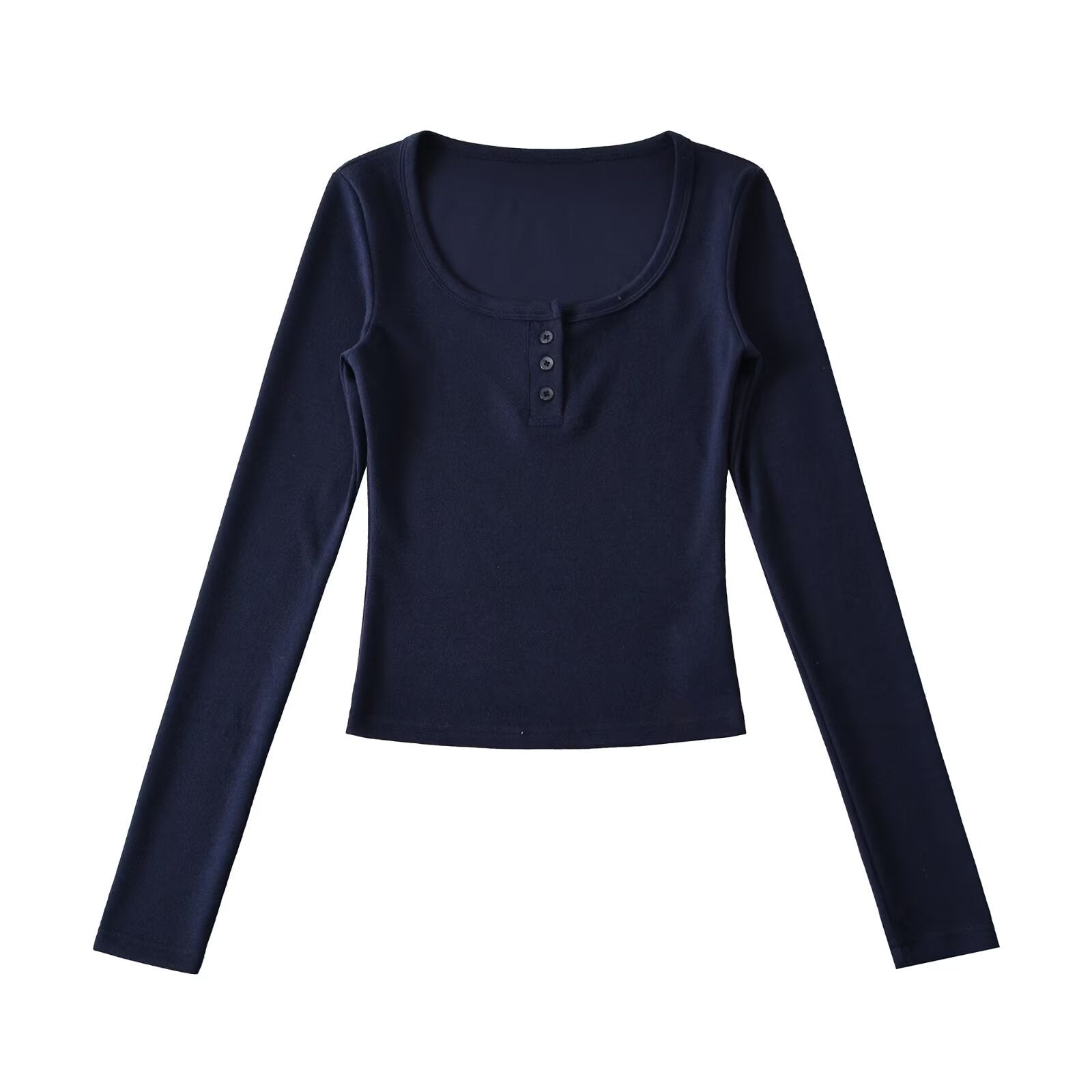 Round neck single breasted slim fit long sleeved T-shirt