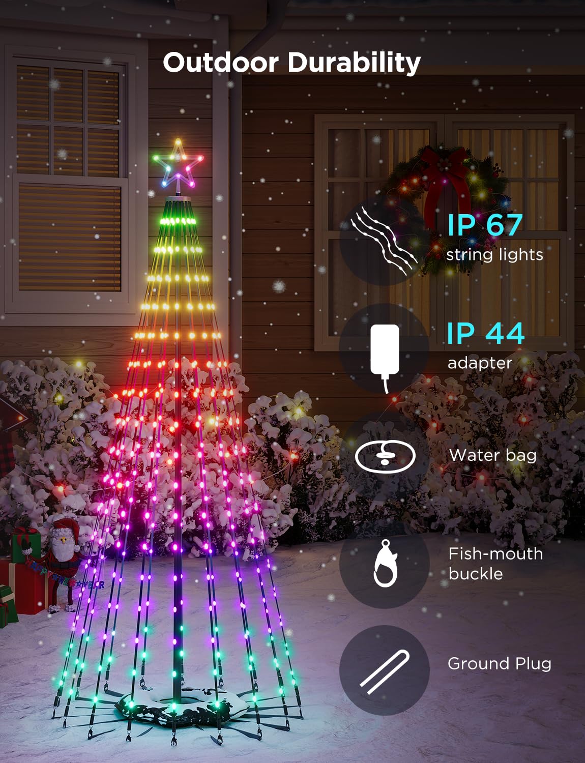 Govee Christmas Cone Tree Lights, 6ft 316 LEDs RGBIC Christmas Tree Lights with Smart App Control, IP67 Waterproof Outdoor String Lights for Xmas Decorations, 82+ Scene Modes, Music Sync, Black Stand