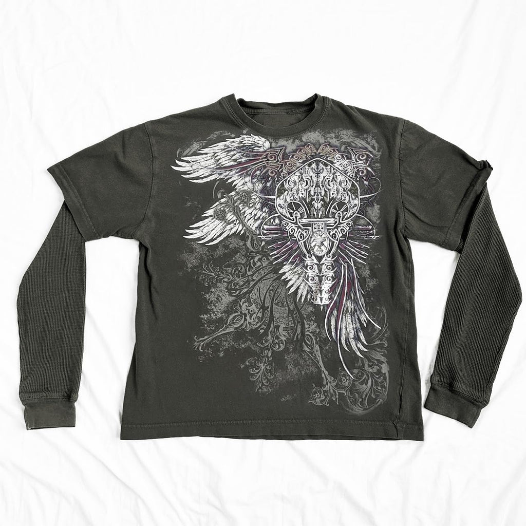 Goth Shirt Gothic Shirt Fake Two-Piece Alternative Clothing Goth Long Sleeve Top Grunge Clothes
