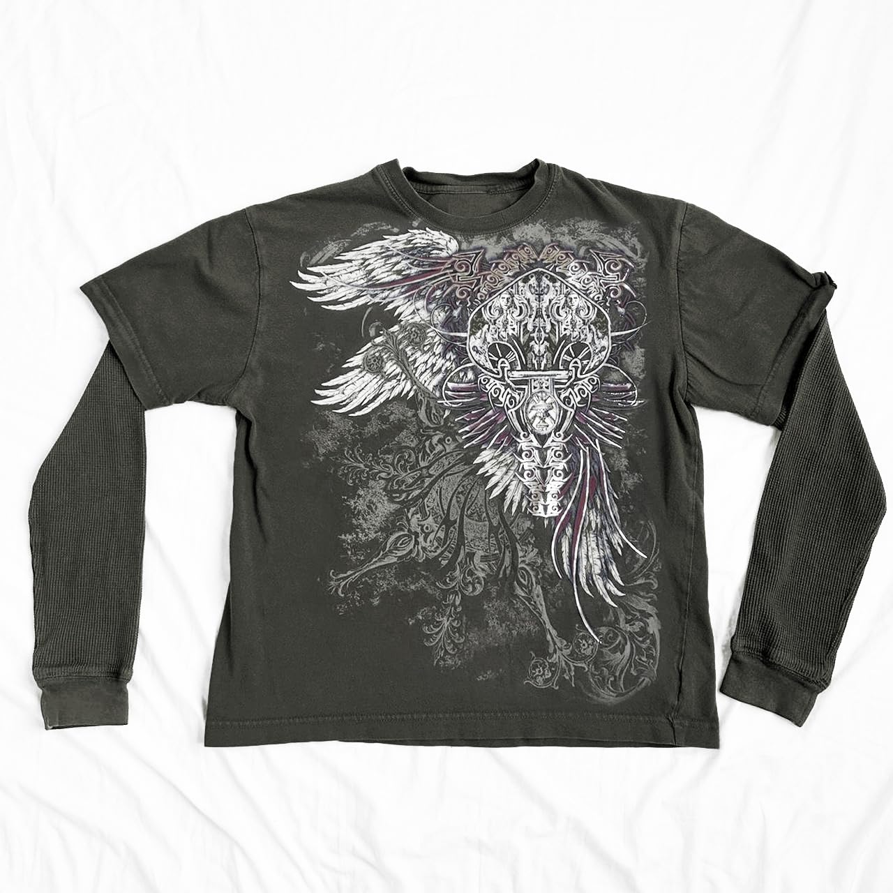 Goth Shirt Gothic Shirt Fake Two-Piece Alternative Clothing Goth Long Sleeve Top Grunge Clothes