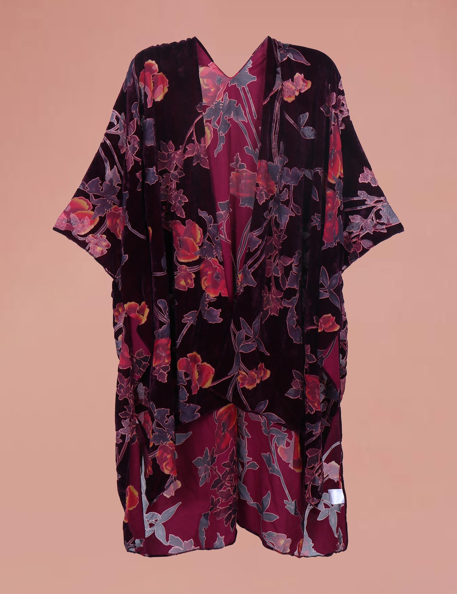 Women's Burnout Velvet Kimono Long Cardigan Cover Up Casual Outfit