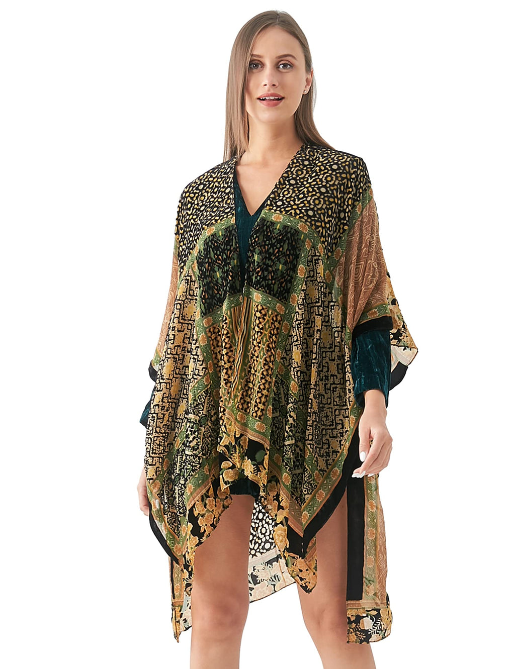 Women's Burnout Velvet Kimono Long Cardigan Cover Up Casual Outfit