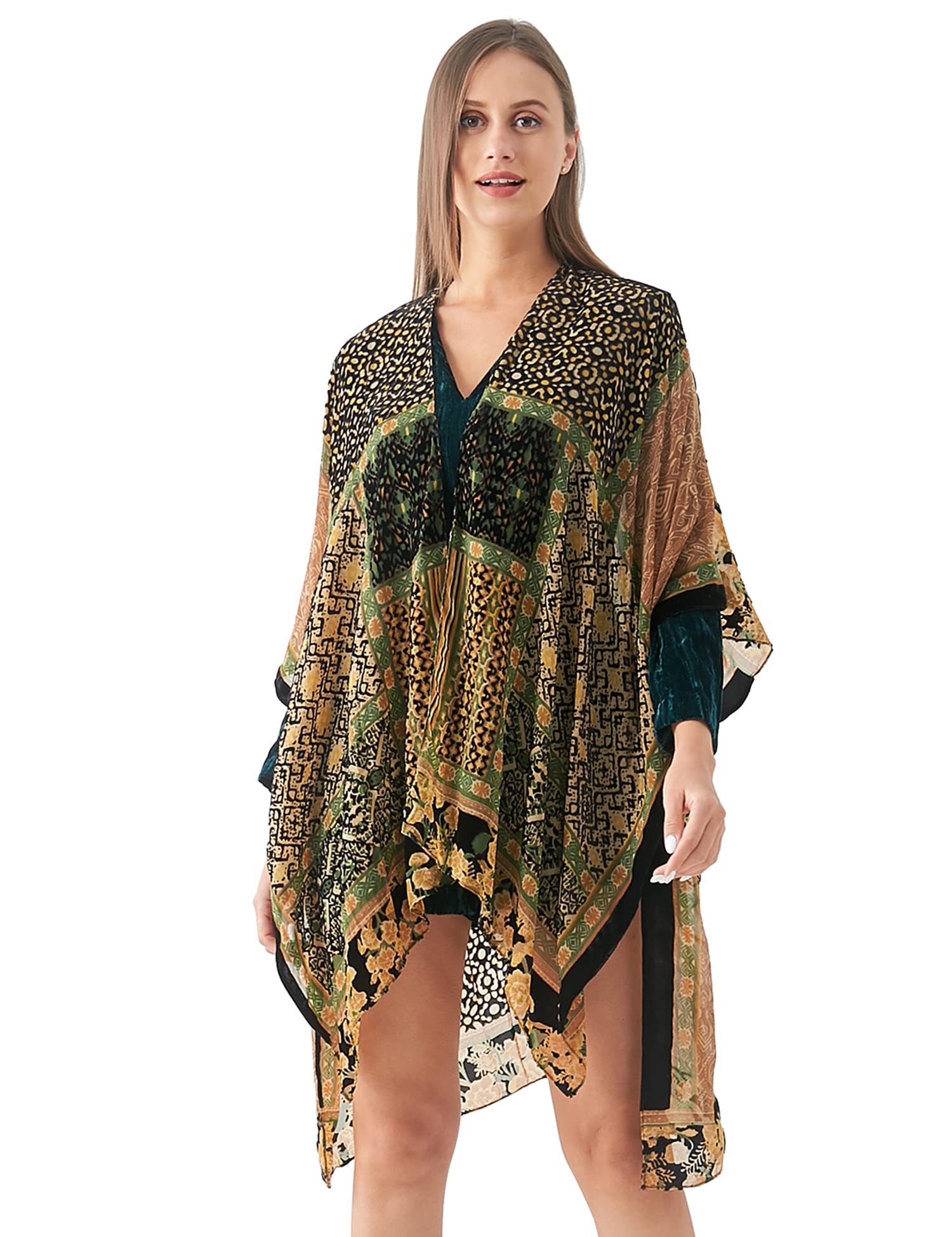 Women's Burnout Velvet Kimono Long Cardigan Cover Up Casual Outfit