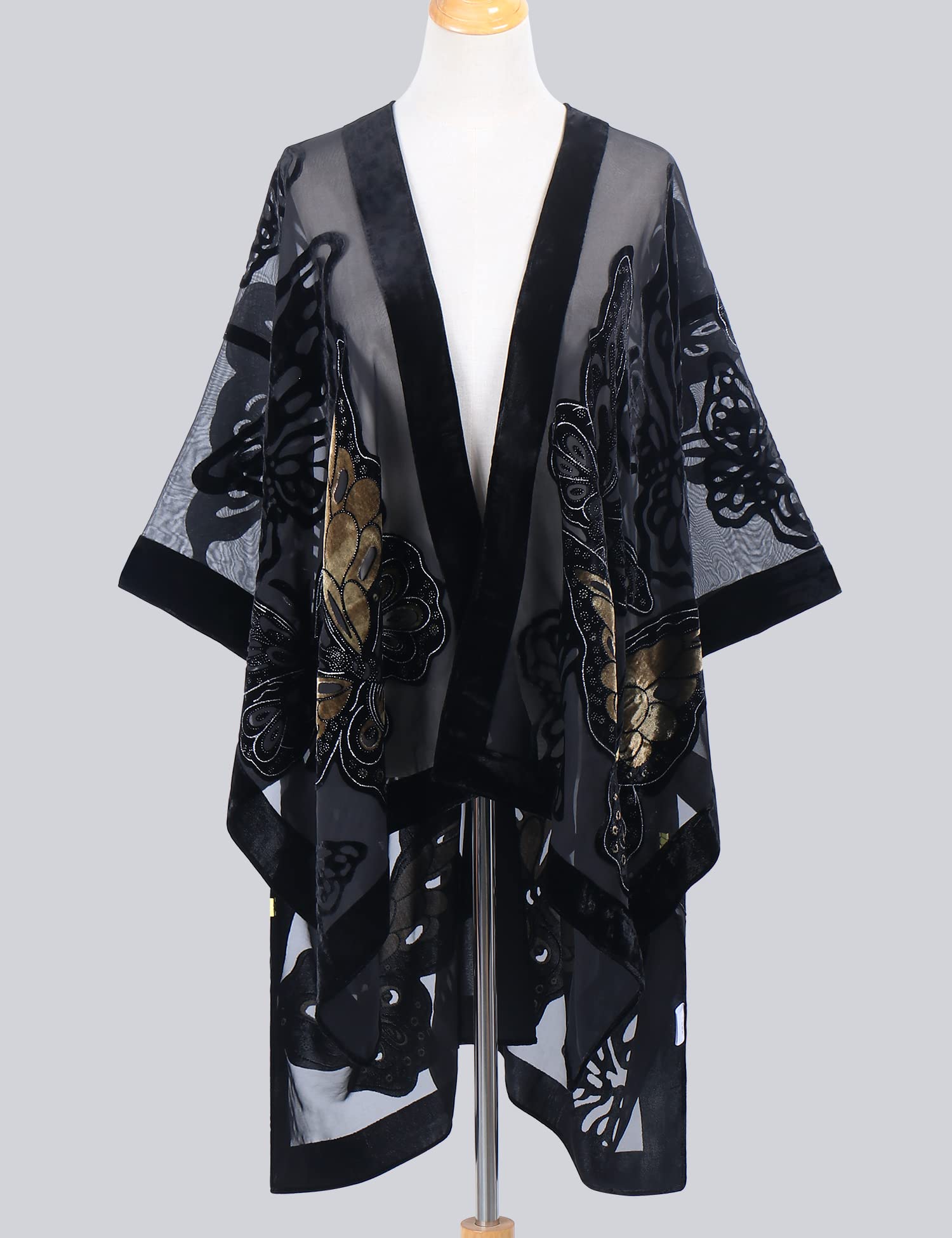 Women's Burnout Velvet Kimono Long Cardigan Cover Up Casual Outfit