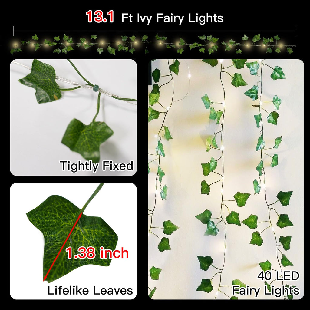 suddus Vine with Fairy Lights Battery Operated, 33ft 100 LED Maple Leaf String Lights with Remote, Dimmable Fall Garland with Lights for Bedroom Wall Indoor Outdoor Thanksgiving Decor (Warm White)