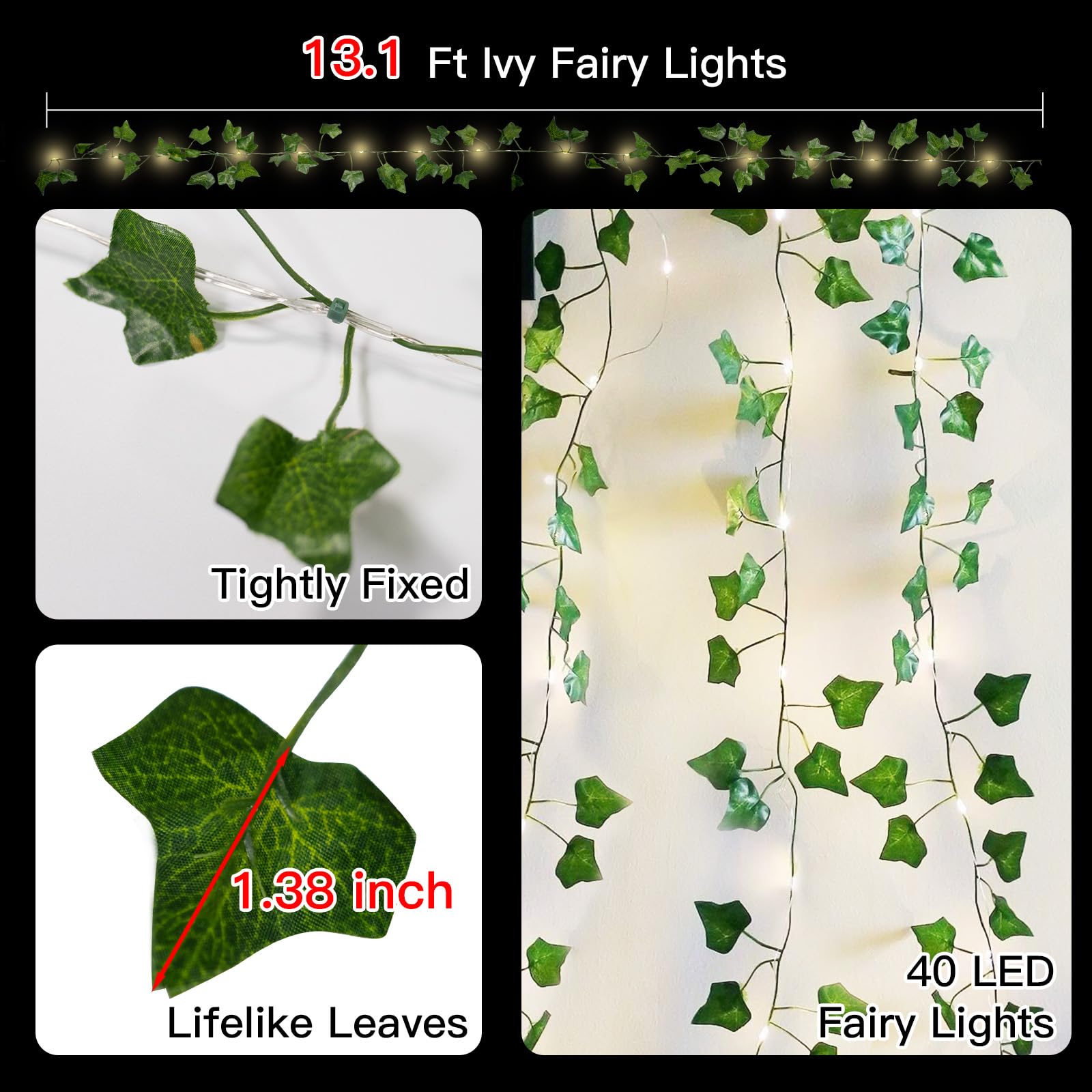 suddus Vine with Fairy Lights Battery Operated, 33ft 100 LED Maple Leaf String Lights with Remote, Dimmable Fall Garland with Lights for Bedroom Wall Indoor Outdoor Thanksgiving Decor (Warm White)