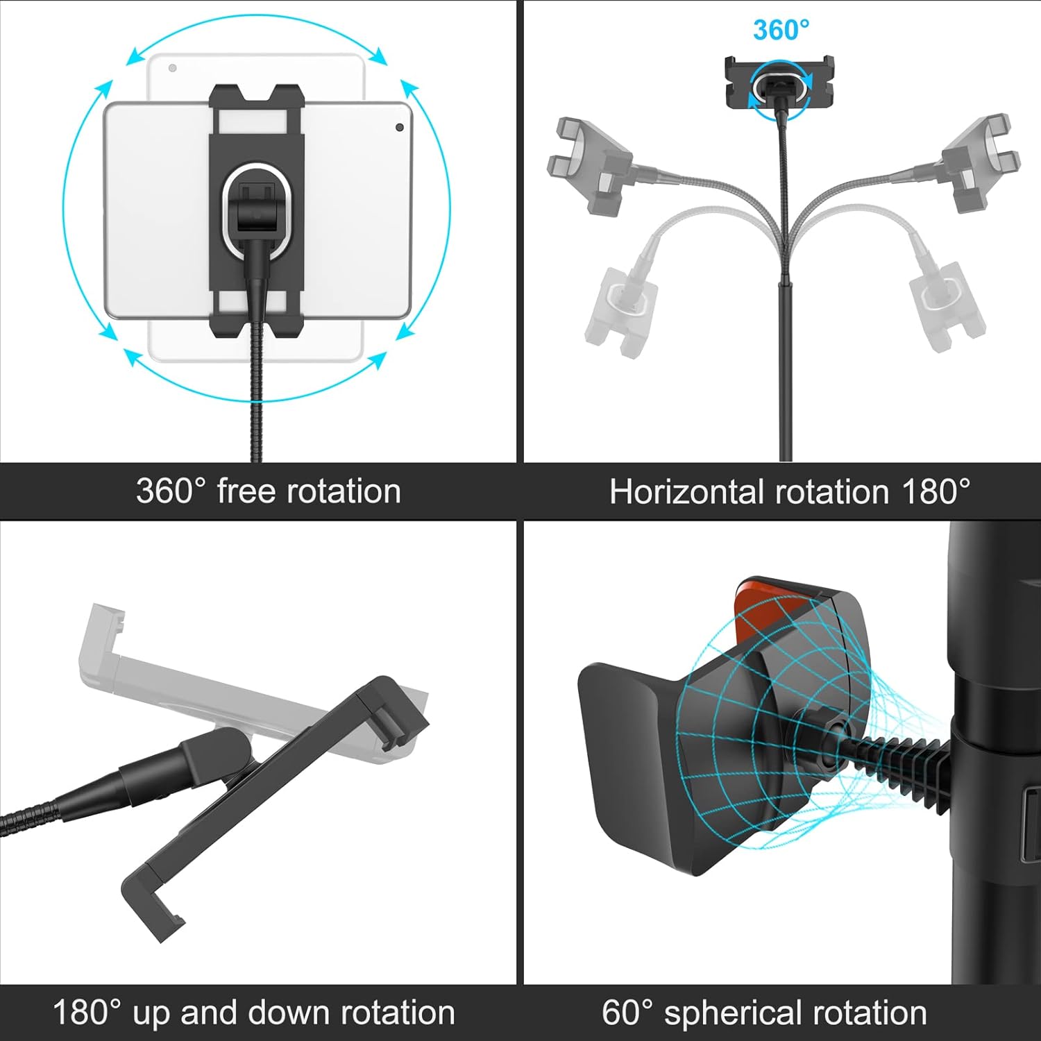 Tripod Stand for Ipad,Gooseneck 65-inch Floor Stand for Tablet,Floor Stand for iPad Tripod with 360° Rotating Mount for Mini, Air, Pro and All 4.7-11.9 Inch Tablet and Phone