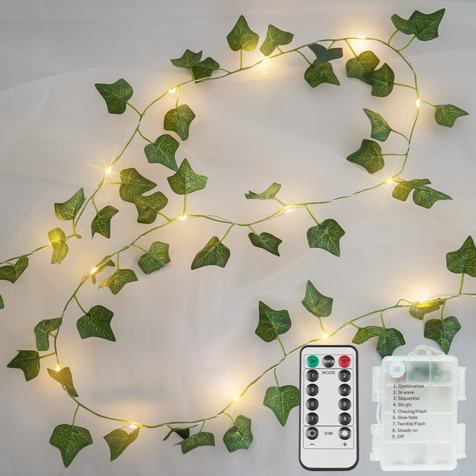 suddus Vine with Fairy Lights Battery Operated, 33ft 100 LED Maple Leaf String Lights with Remote, Dimmable Fall Garland with Lights for Bedroom Wall Indoor Outdoor Thanksgiving Decor (Warm White)