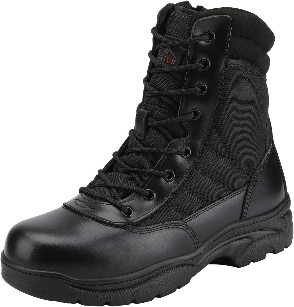 NORTIV 8 Men's Military Tactical Work Boots Side Zipper Leather Motorcycle Combat Boots Trooper(6-8 Inches)