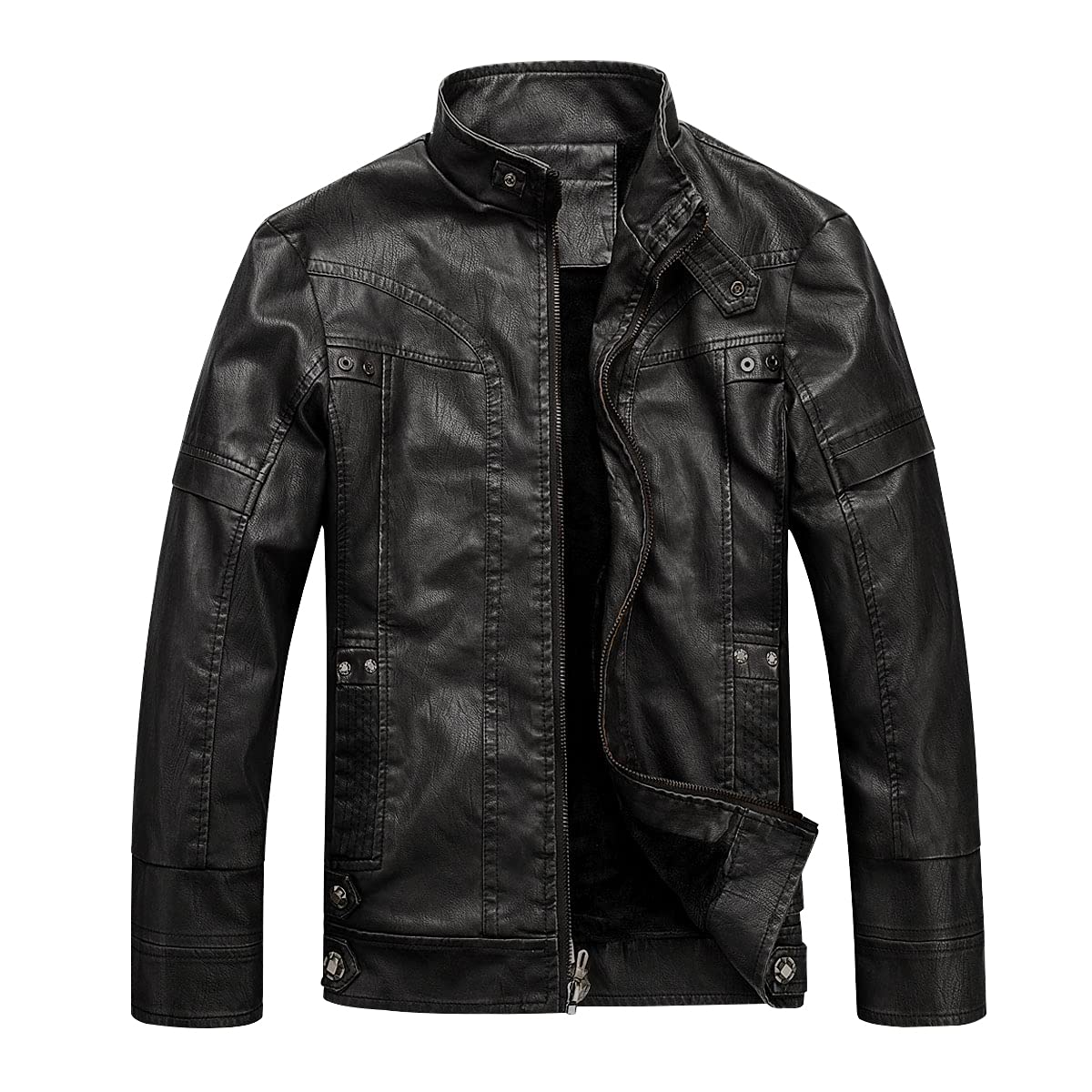 WULFUL Men's Vintage Stand Collar Leather Jacket Motorcycle PU Jacket and Coat